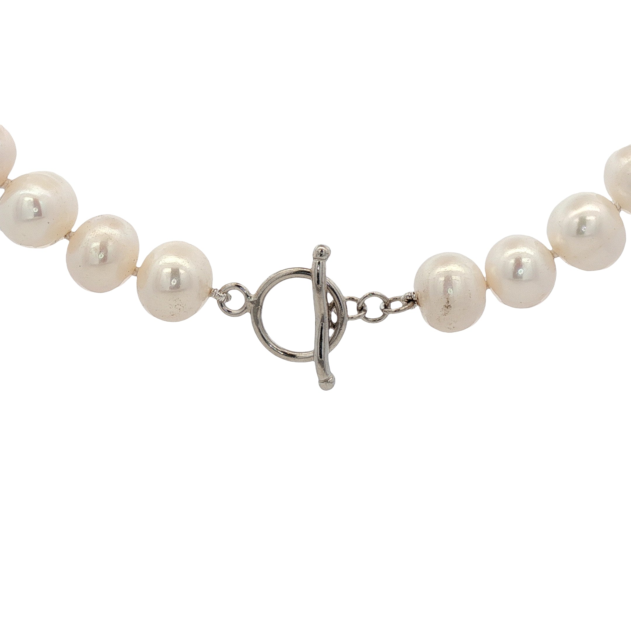 WHITE PEARL STERLING SILVER CLASP 10MM 35INCH NECKLACE