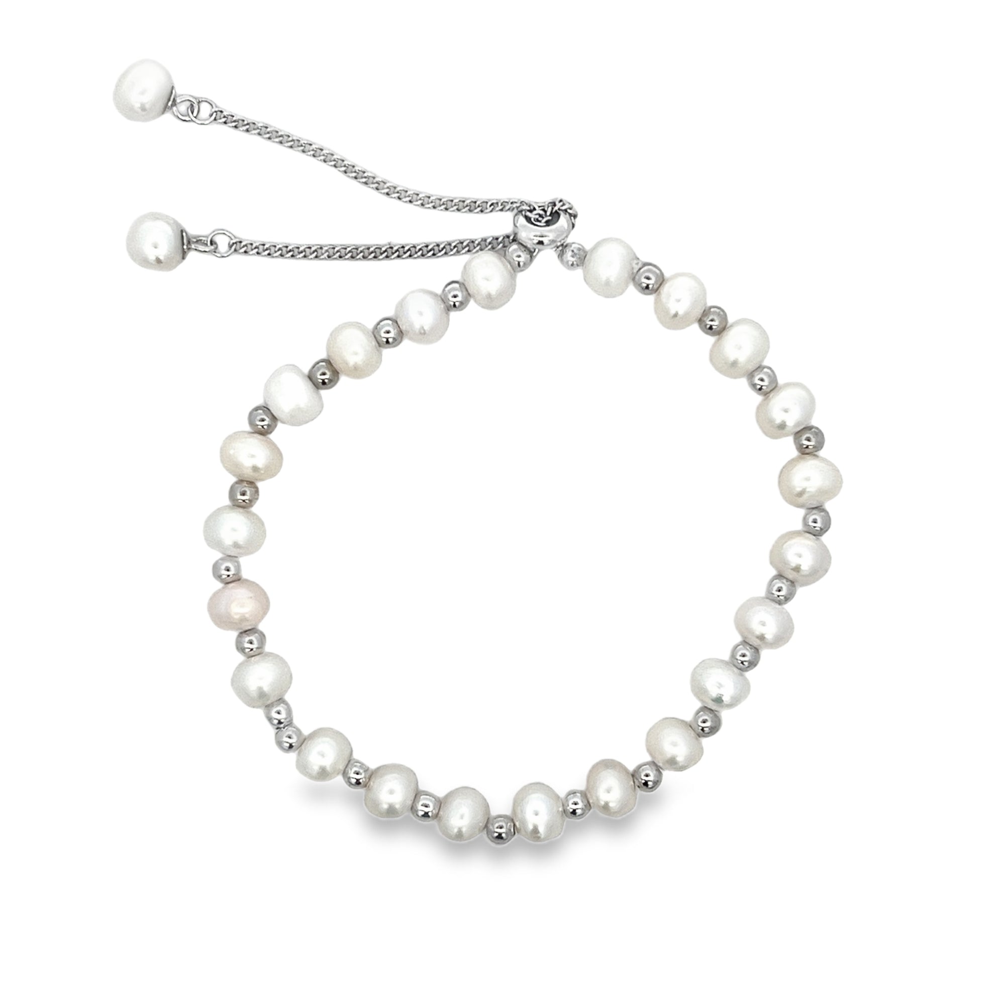 WHITE PEARL ADJUSTABLE BRACELET SET IN 925 SILVER