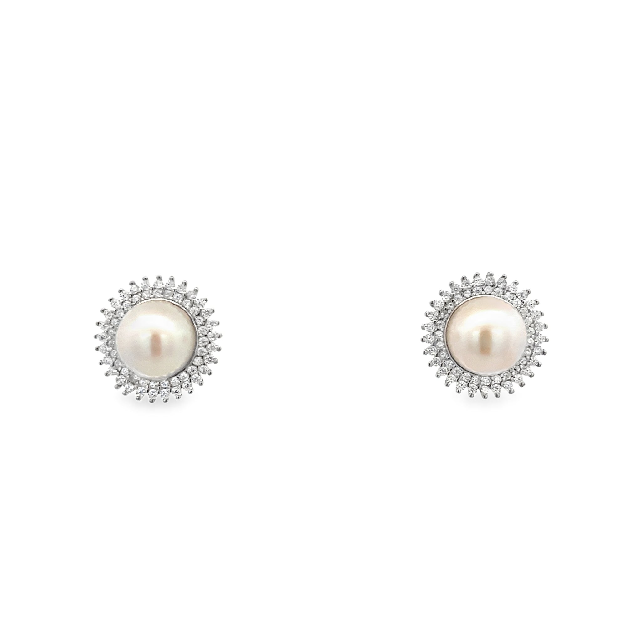 PEARL WITH ROUND PAVÉ EARRINGS SET IN 925 SILVER