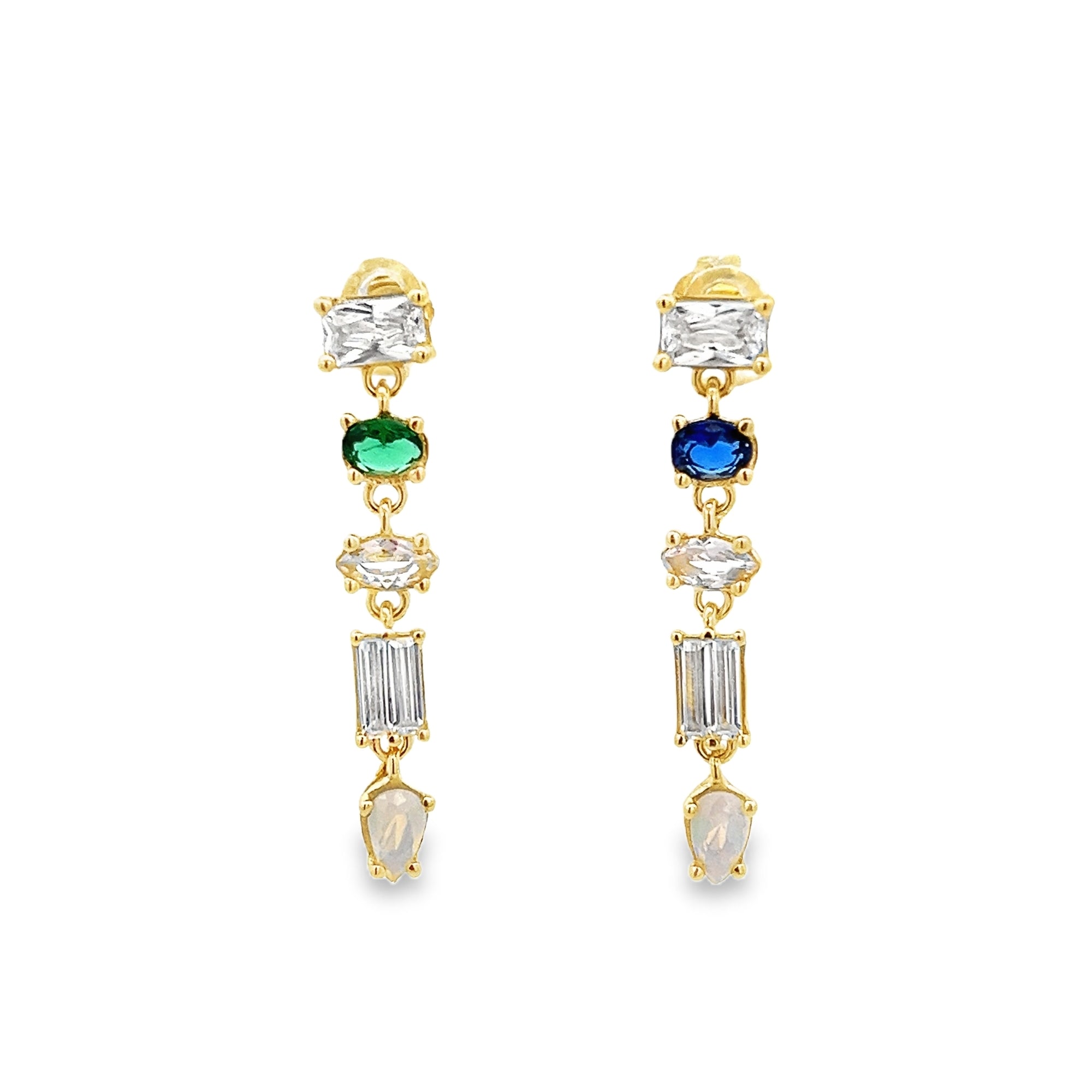 CRYSTALS DROP EARRINGS IN 925 GOLD PLATED