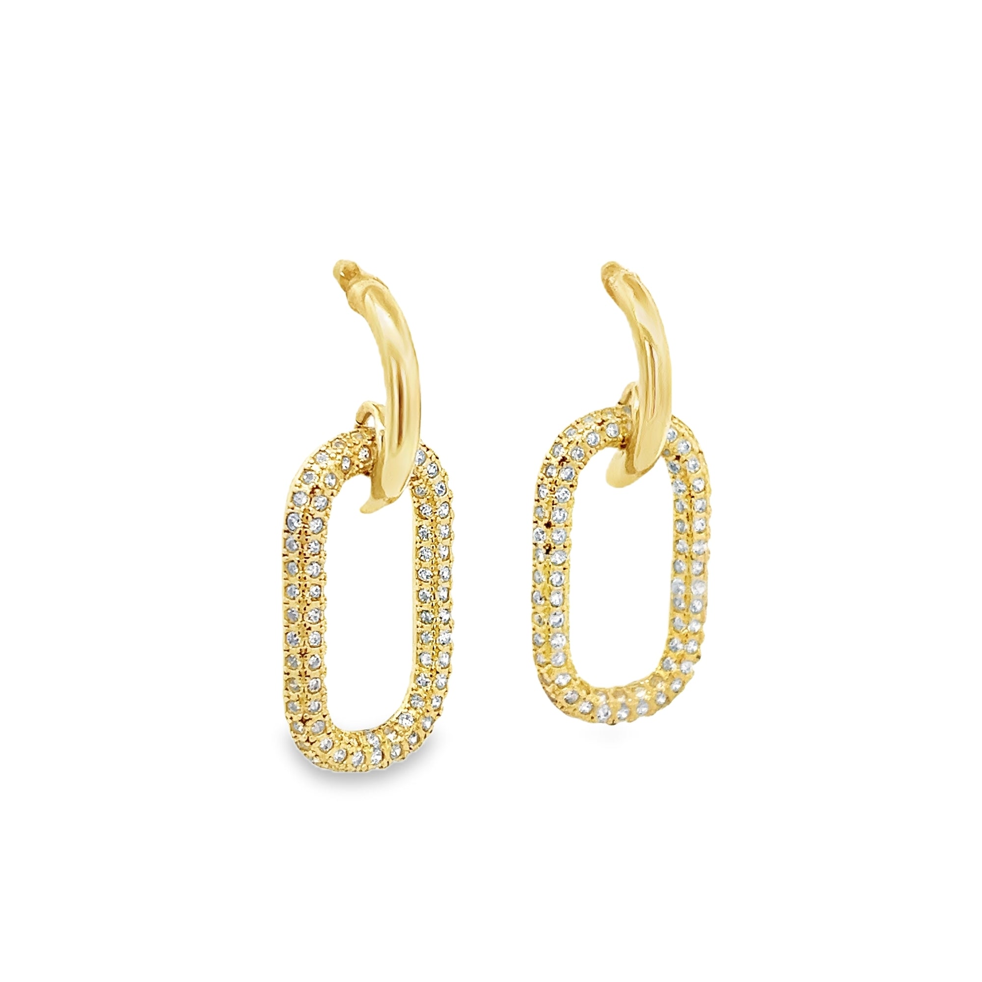 HALF HOOPS WITH HANGING OVAL EARRINGS IN 925 GOLD PLATED