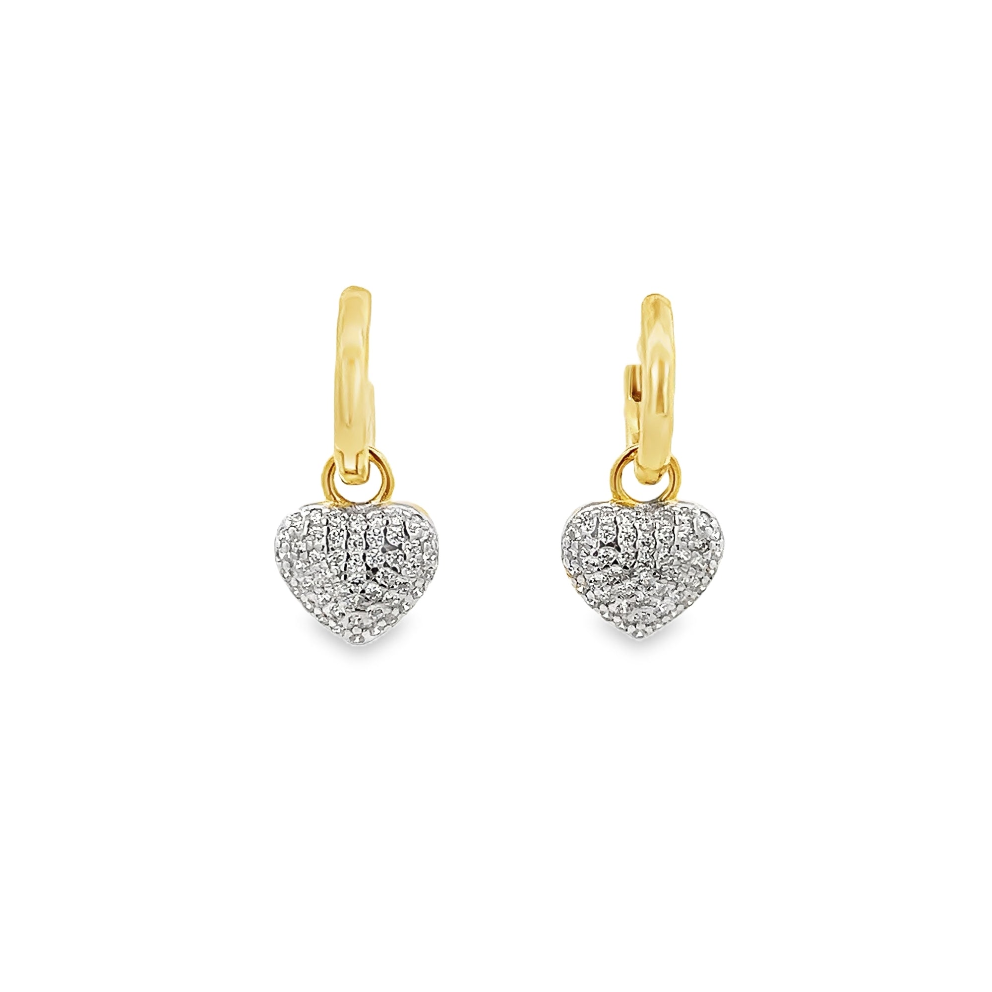 HOOPS WITH HANGING HEART PAVÉ EARRINGS IN 925 GOLD PLATED