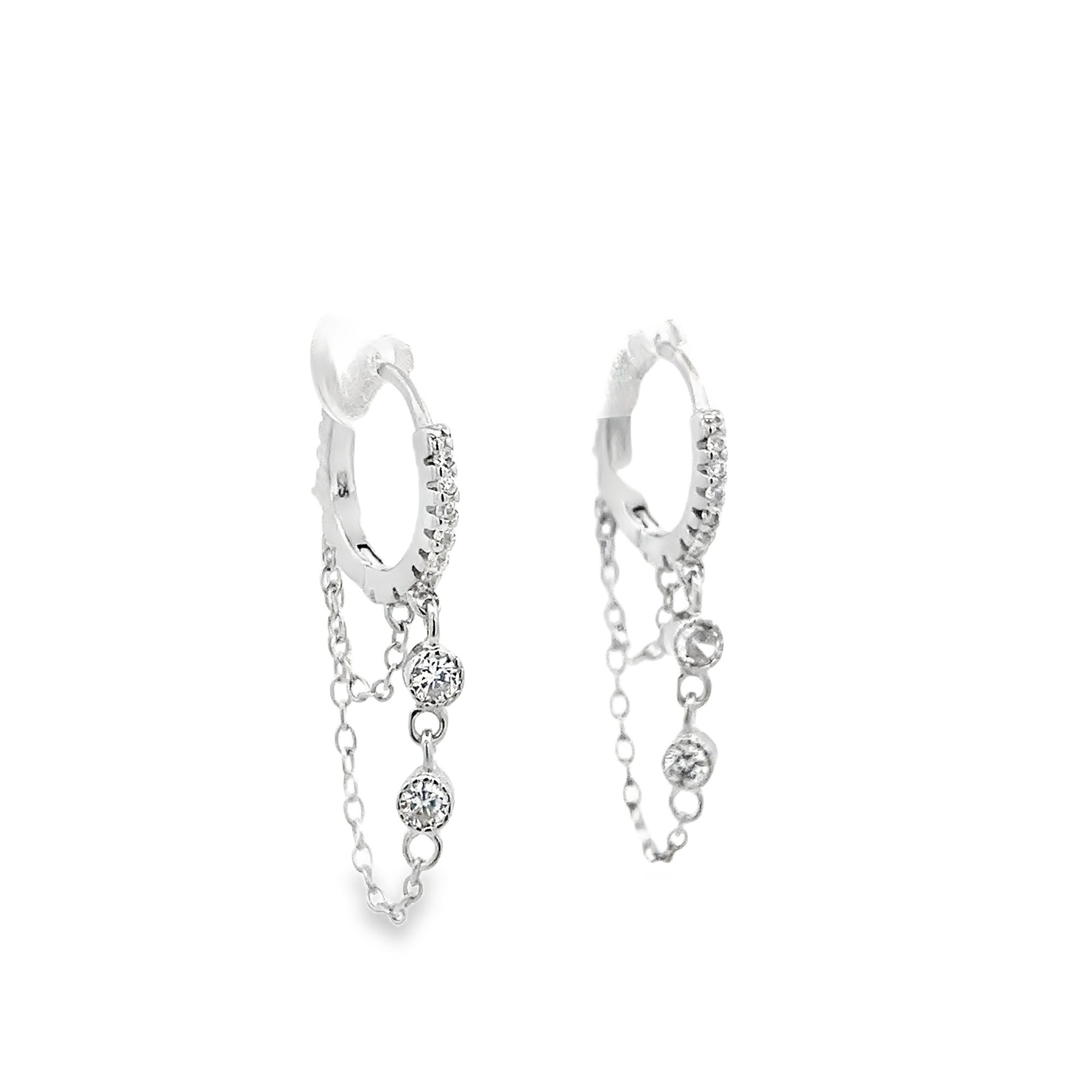 PENDIENTES DE ARO DOBLE CADENA EN PLATA 925