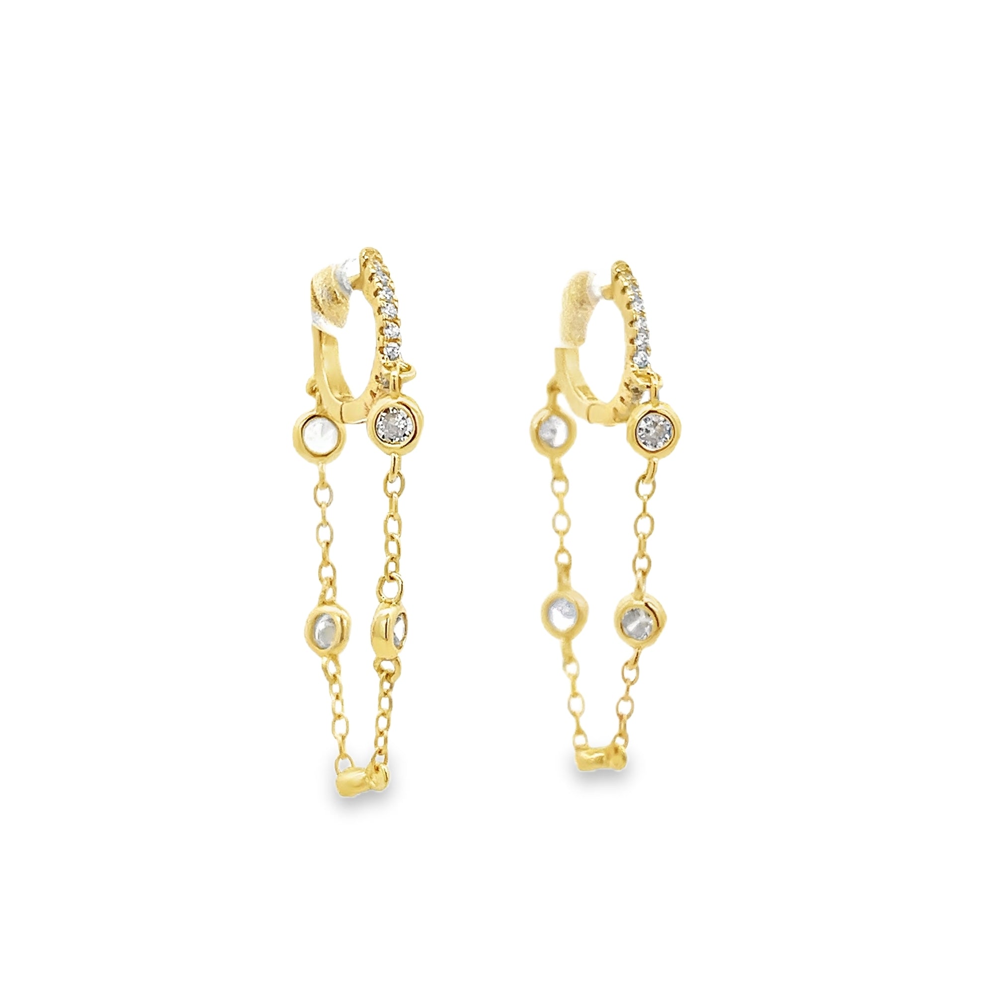 HANGING CHAIN HUGGIE EARRINGS IN 925 GOLD PLATED