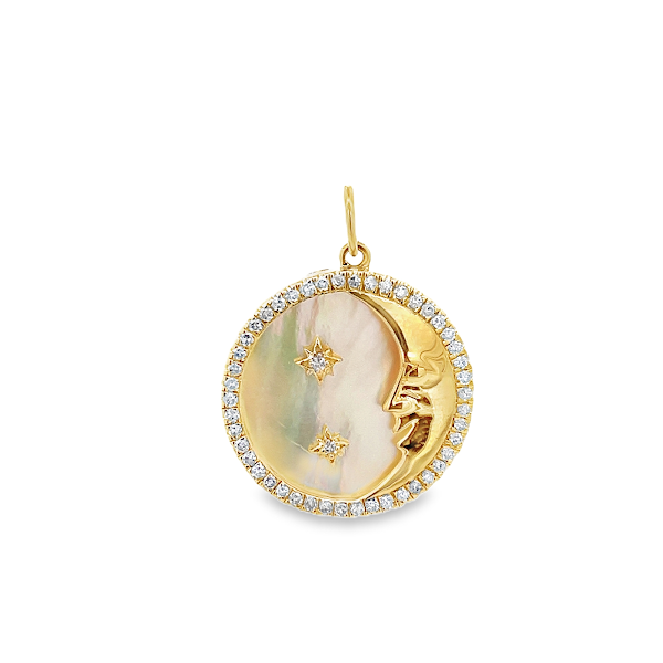 DIJE LUNA DORADA CON HALO DE DIAMANTES ENGARZADO EN ORO AMARILLO DE 14 K