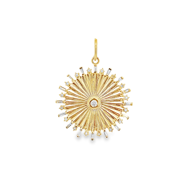 DIAMOND SUN RAYS COIN CHARM SET IN 14K YELLOW GOLD