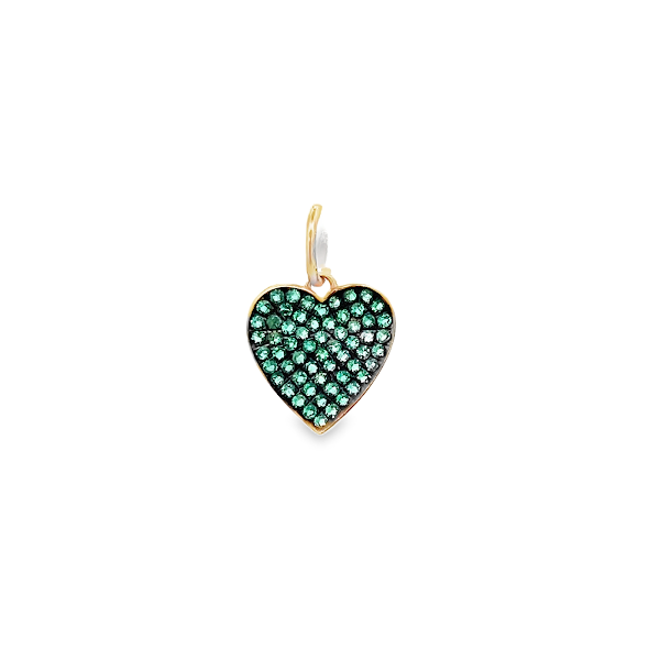 SMALL EMERALD HEART PAVÉ CHARM SET IN 14K YELLOW GOLD