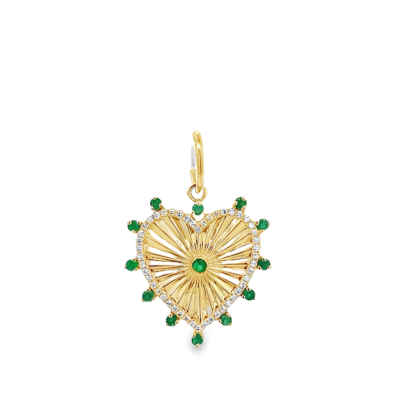 CHARM DE CORAZÓN DE ESMERALDAS Y DIAMANTES EN ORO AMARILLO DE 14 K