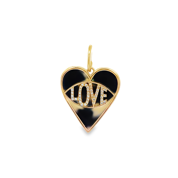 BLACK OPAL HEART WITH DIAMONDS CHARM SET IN 14K YELLOW GOLD