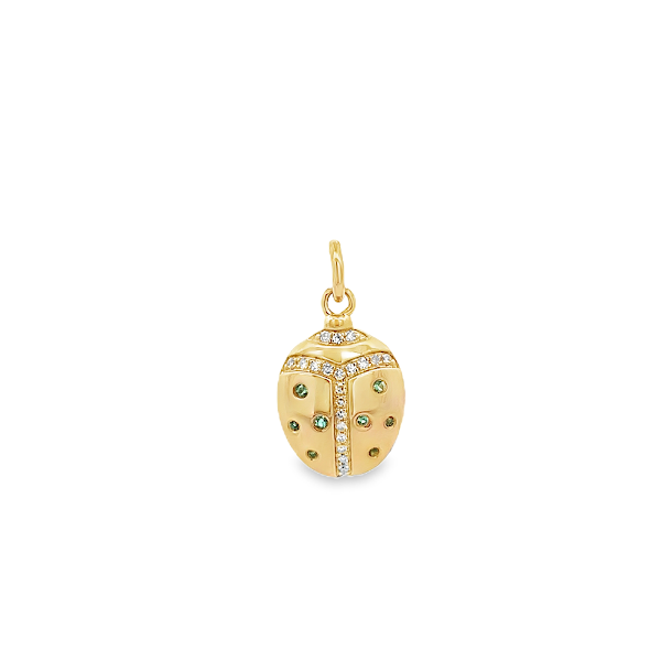 EMERALD AND DIAMONDS LADY BUG CHARM SET IN 14K YELLOW GOLD