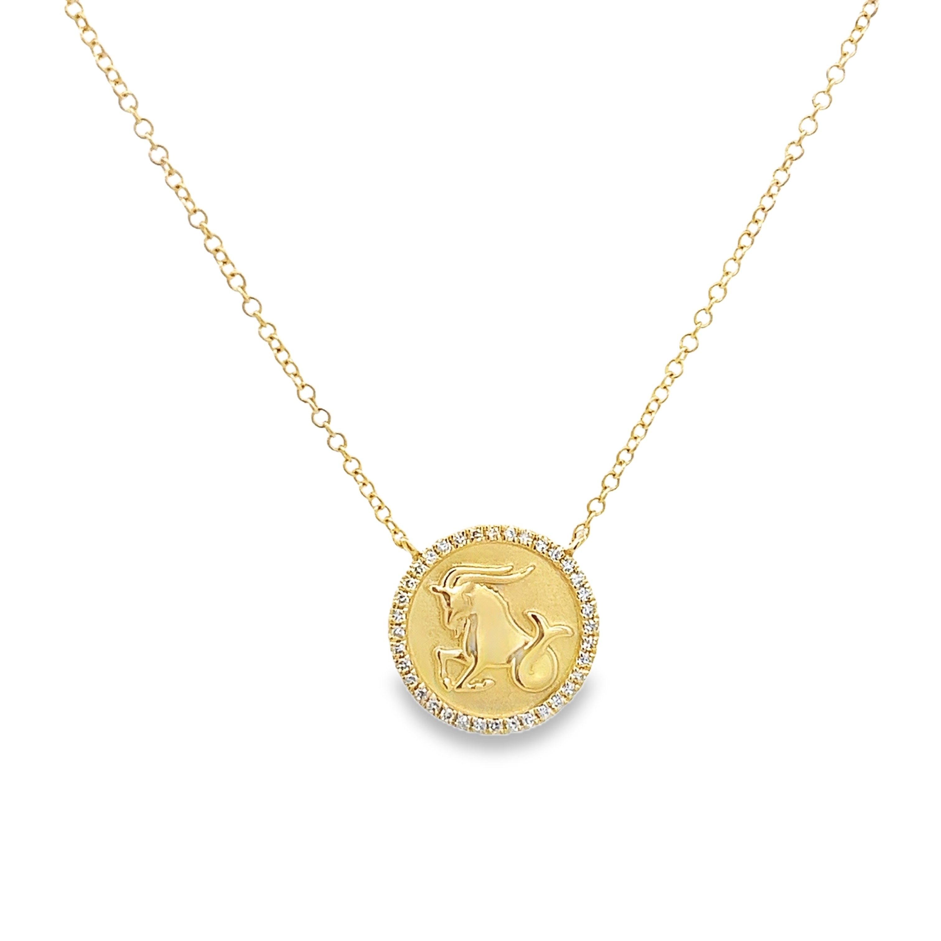 COLGANTE DEL ZODIACO CAPRICORNIO CON HALO DE DIAMANTES EN ORO AMARILLO DE 14 K