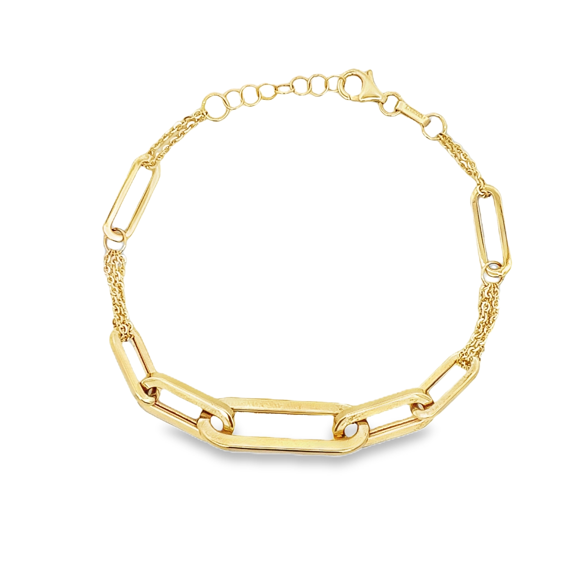 CHUNKY PAPER CLIP CHAIN BRACELET SET IN 14K YELLOW GOLD