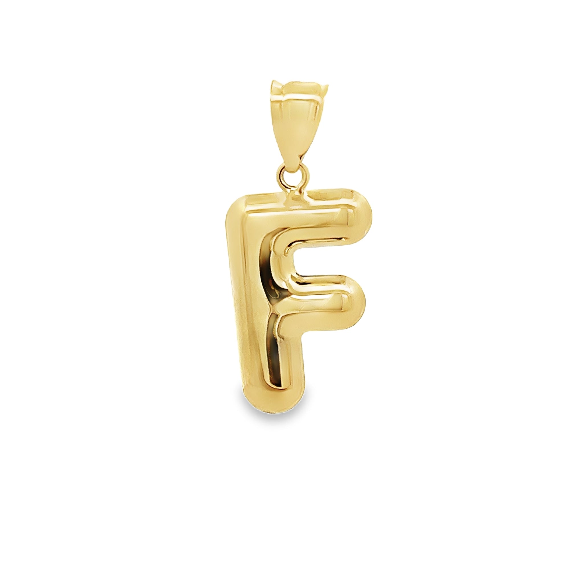 F HOLLOW PUFF INITIAL CHARM SET IN 14K YELLOW GOLD