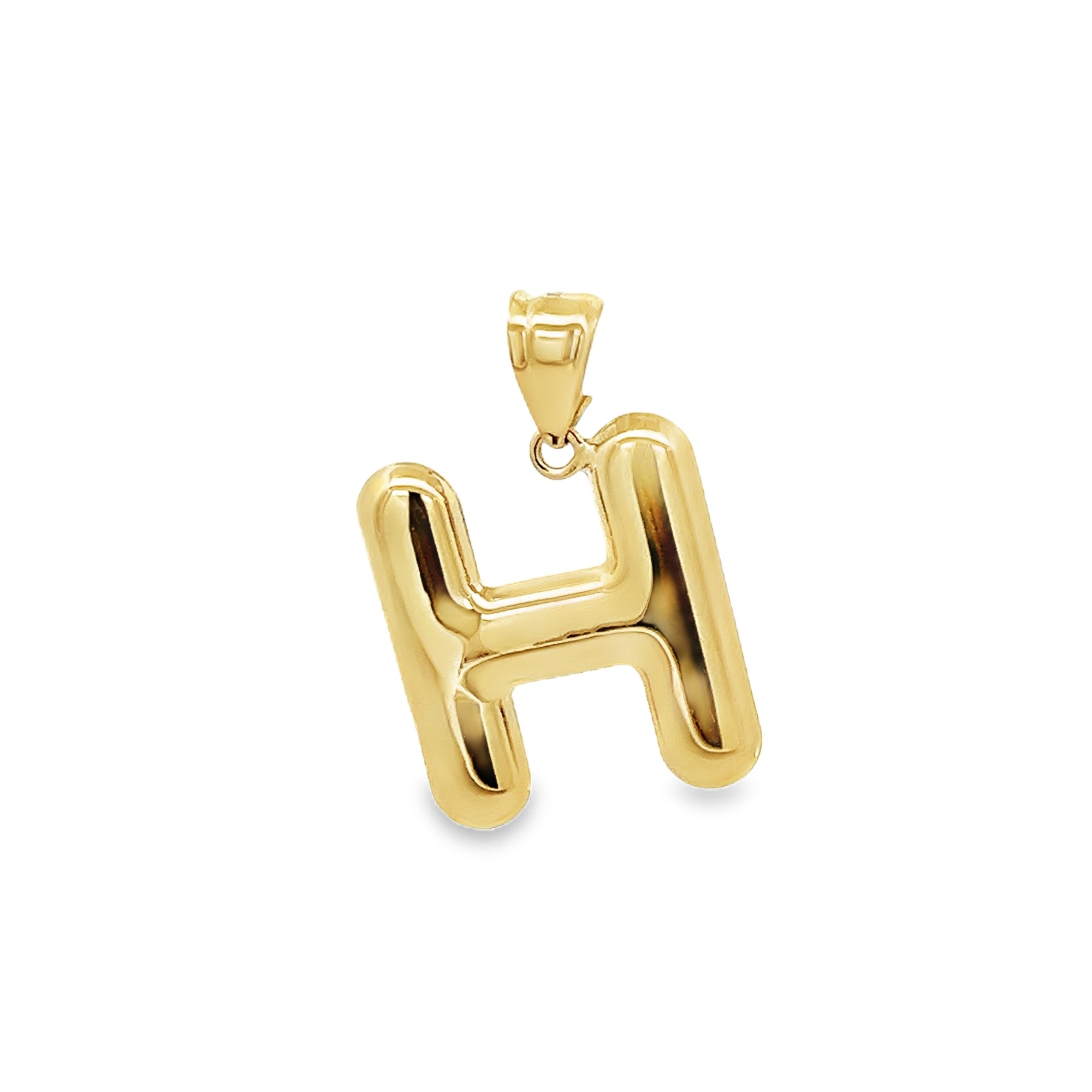 H HOLLOW PUFF INITIAL CHARM IN 14K YELLOW GOLD