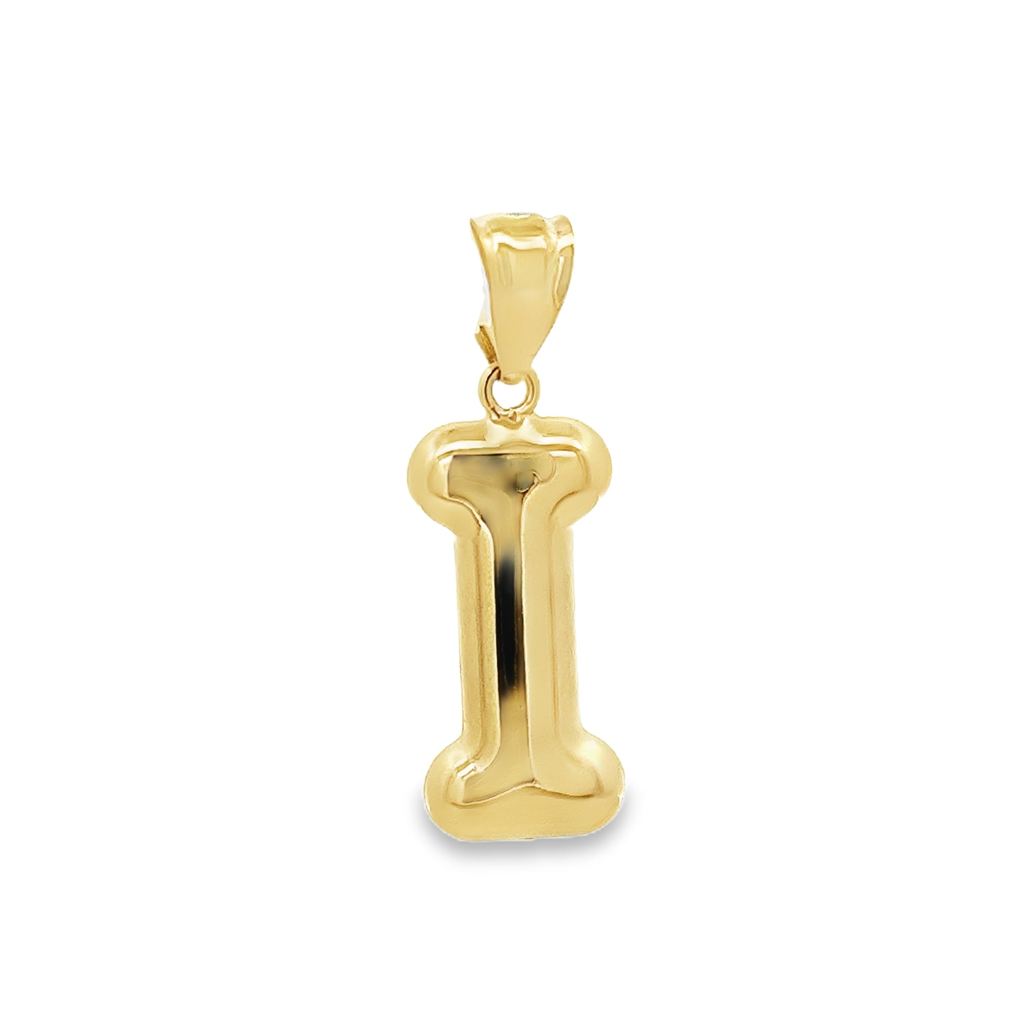 CHARM INICIAL I HOLLOW PUFF EN ORO AMARILLO DE 14 K