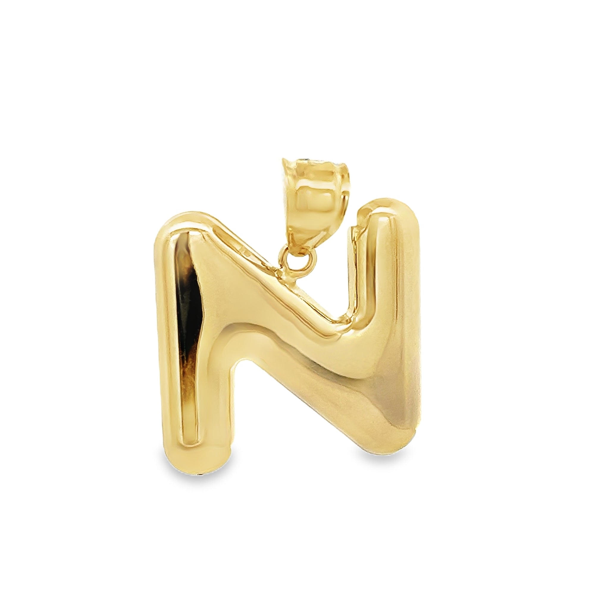 N HOLLOW INITIAL CHARM IN 14K YELLOW GOLD