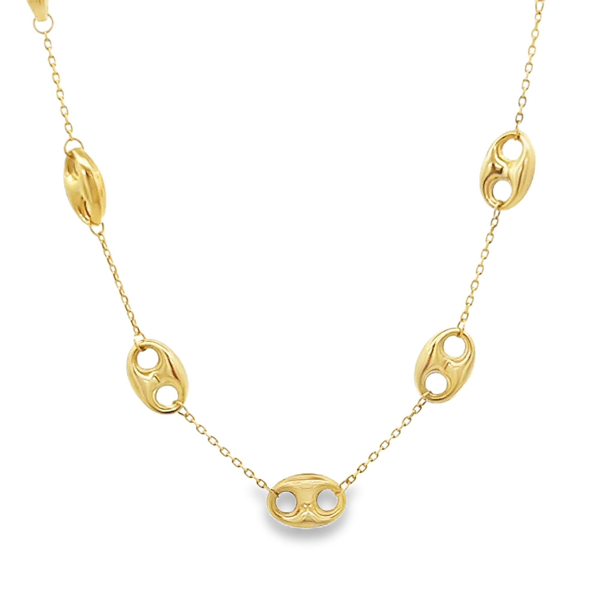 MULTI STATION PUFFED MARINER NECKLACE IN 14K YELLOW GOLD