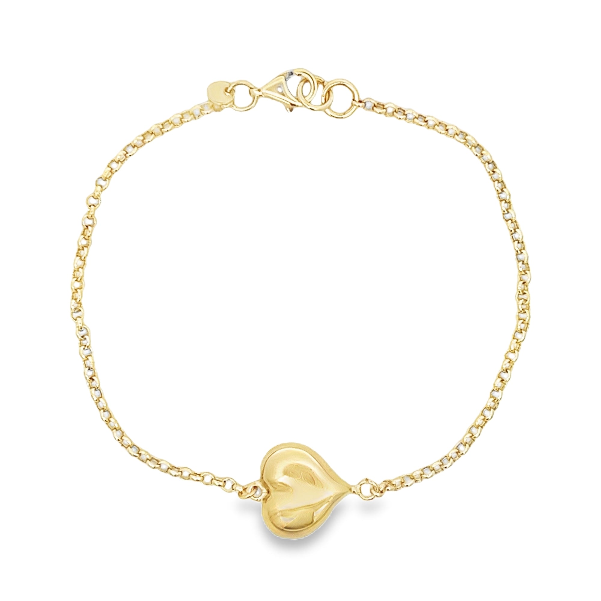 PULSERA DE CORAZÓN GRUESO CON CADENA EN ORO AMARILLO DE 14 K