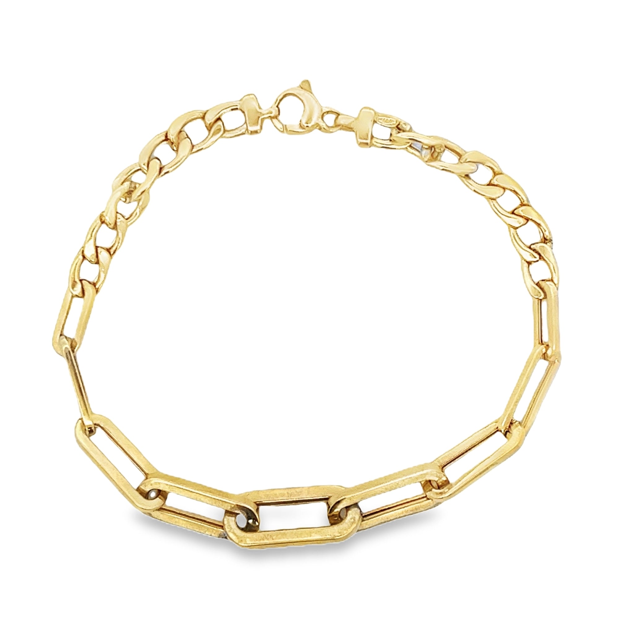 HALF CHUNKY LINKS AND CURB CHAIN BRACELET IN 14K YELLOW GOLD