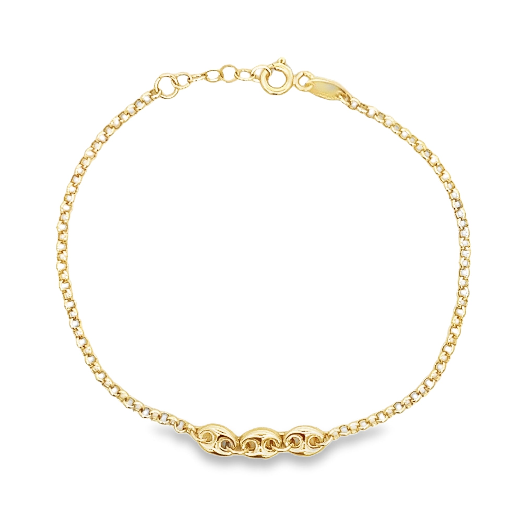 TINY MARINER AND ROLO CHAIN BRACELET IN 14K YELLOW GOLD