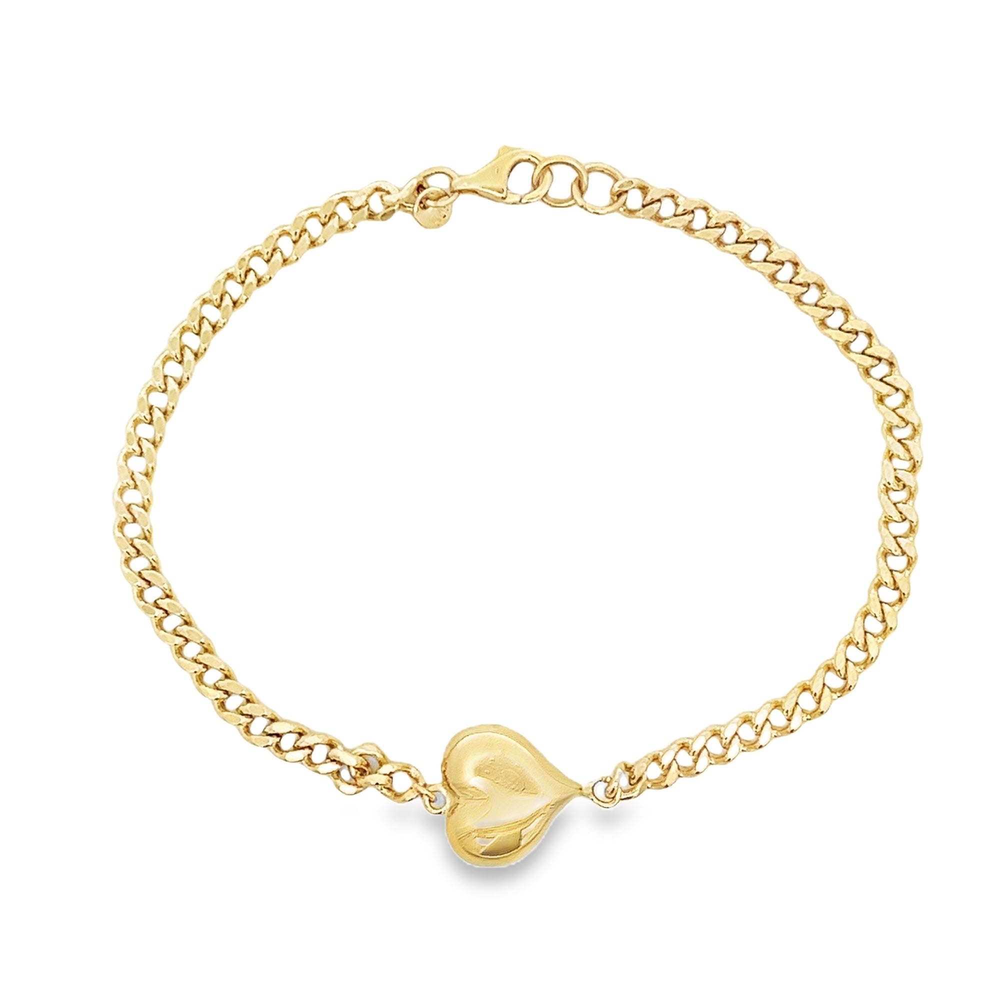 CURB CHAIN BRACELET WITH CUNKY HEART IN 14K YELLOW GOLD