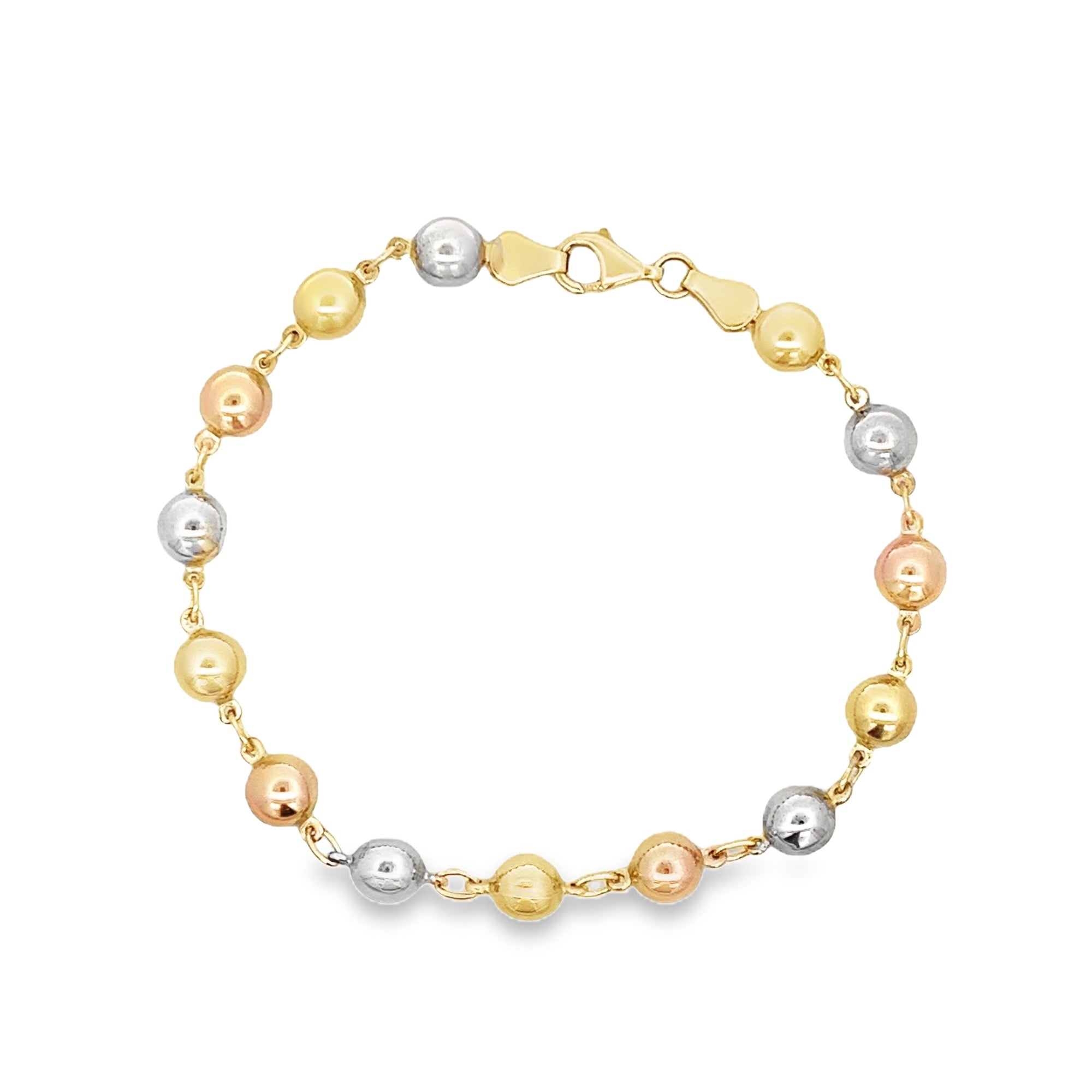 PULSERA DE CUENTAS DE TRIPLE TONO EN ORO AMARILLO DE 14 K