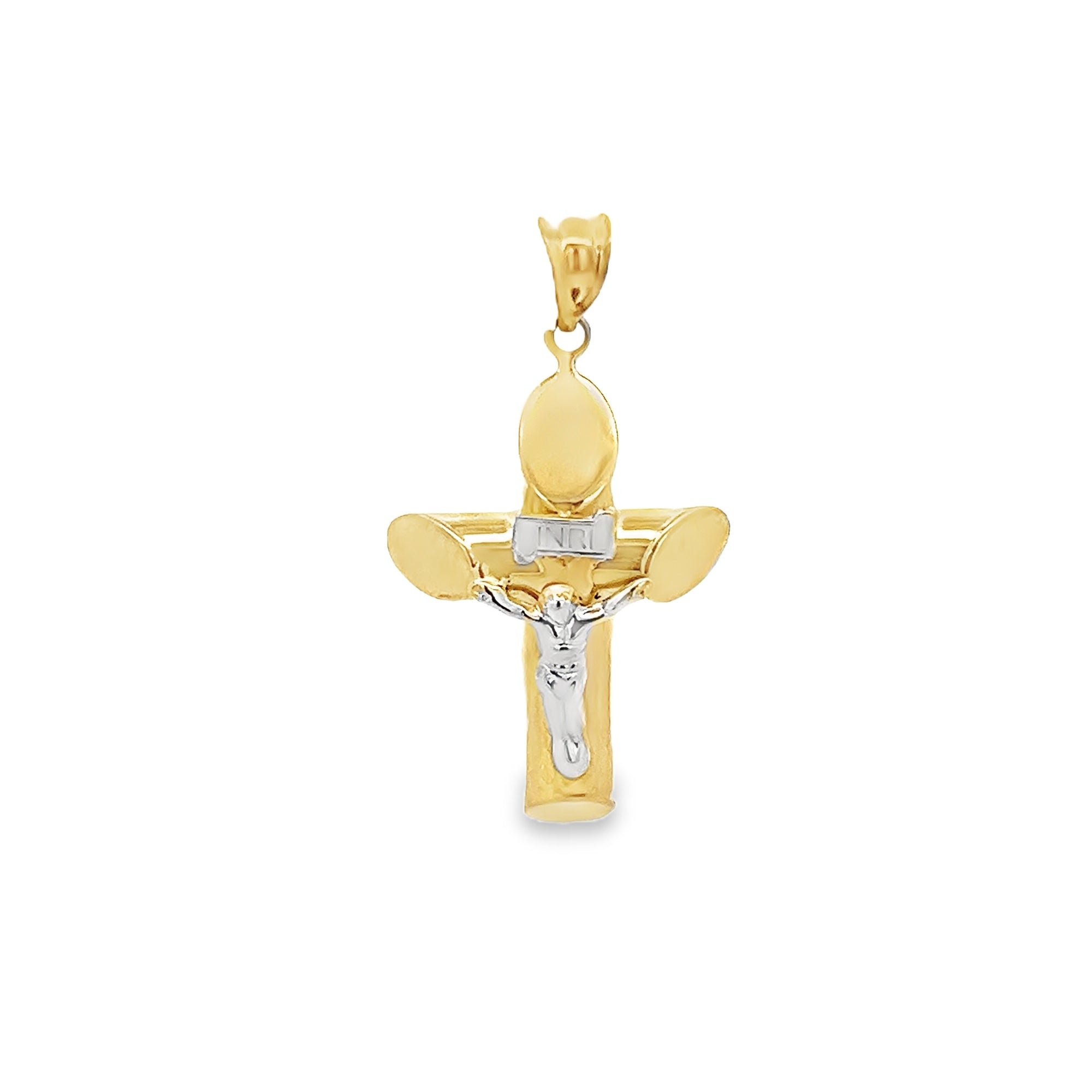 TWO TONE CRUCIFIX CROSS CHARM IN 14K YELLOW GOLD