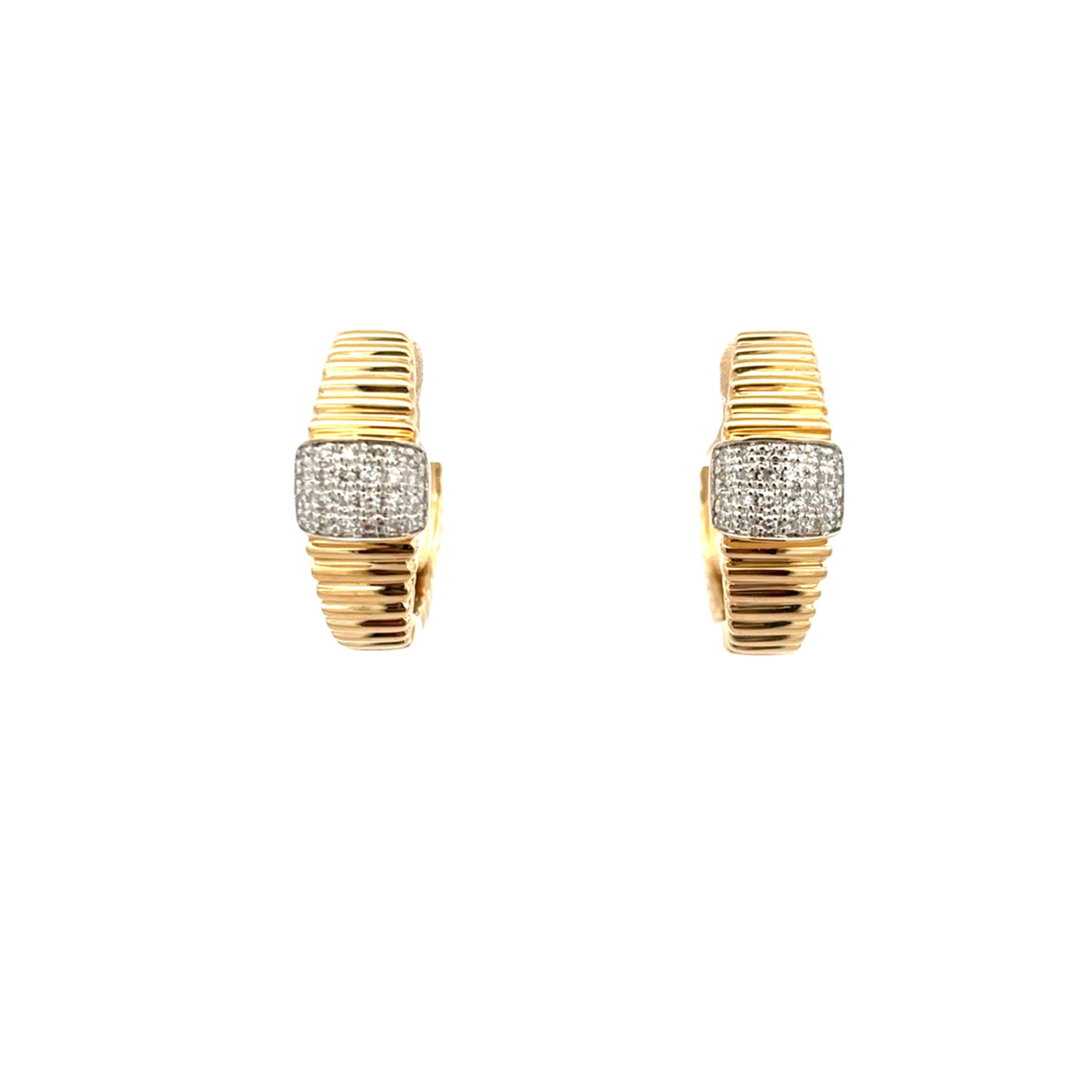 DIAMOND TEXTURED HUGGIE EARRINGS SET IN 14K YELLOW GOLD