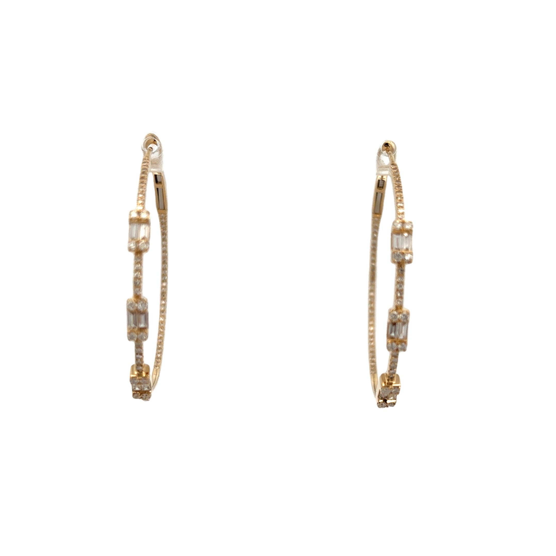 DIAMOND BAGUETTE HOOPS SET IN 14K YELLOW GOLD