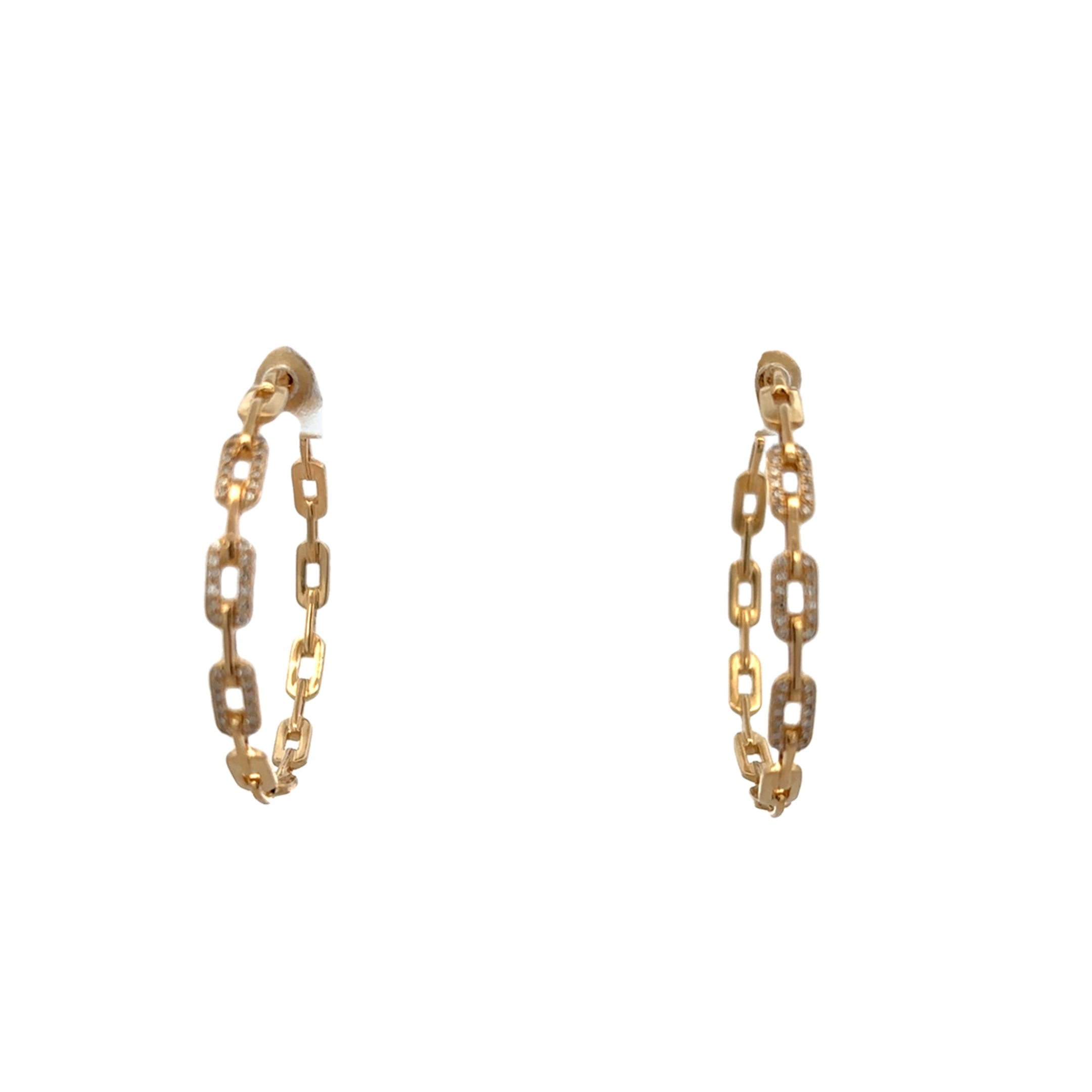 DIAMOND LINKED HALF PAVÉ HOOPS SET IN 14K YELLOW GOLD