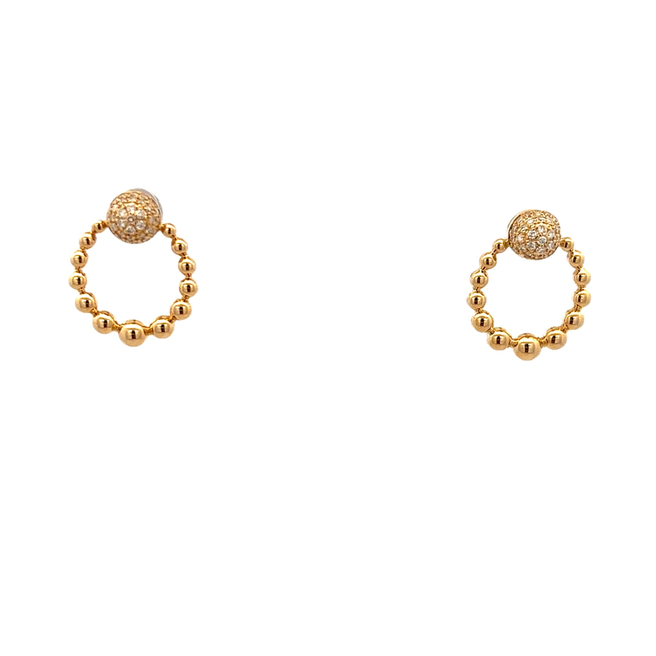 DIAMOND BEADED MINI HOOPS SET IN 14K YELLOW GOLD