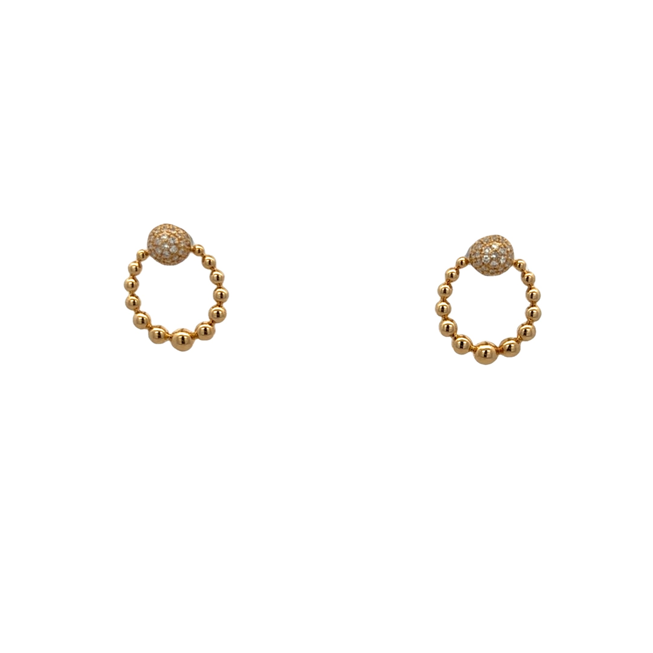 DIAMOND BEADED MINI HOOPS SET IN 14K YELLOW GOLD