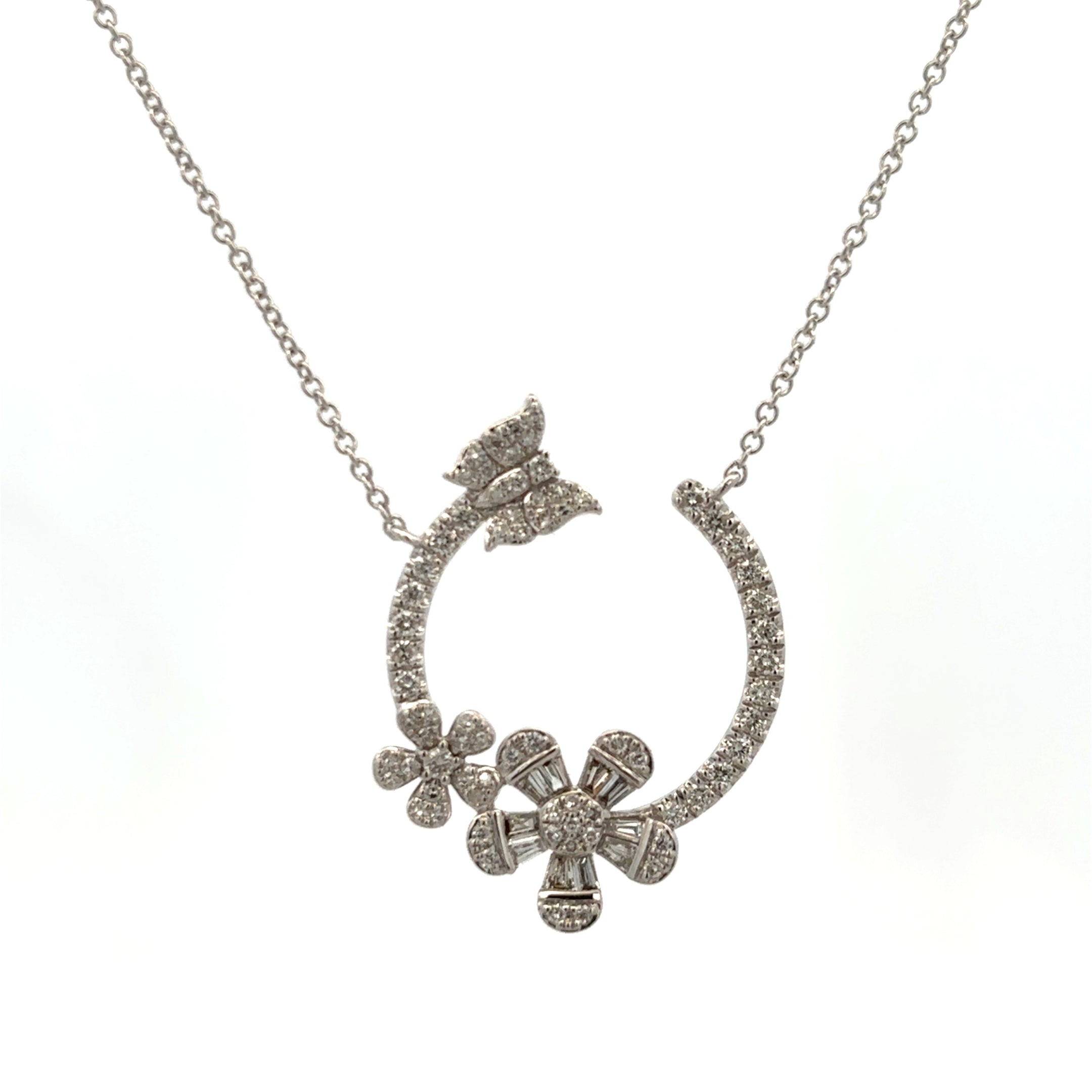 DIAMOND FLOWER AND BUTTERFLY NECKLACE SET IN 14K YELLOW GOLD