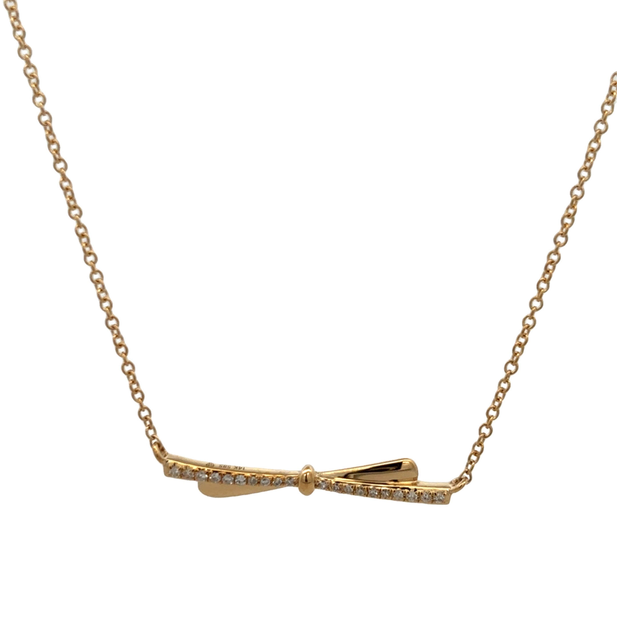 DIAMOND BOW CHARM NECKLACE SET IN 14K YELLOW GOLD