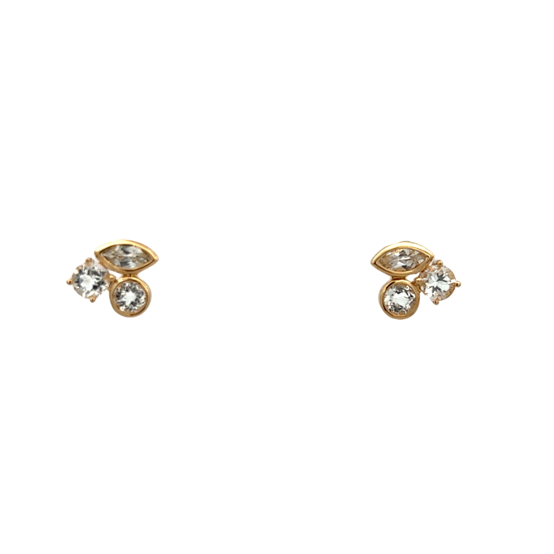 QUARTZ CLUSTER STUDS EARRINGS SET IN 14K YELLOW GOLD