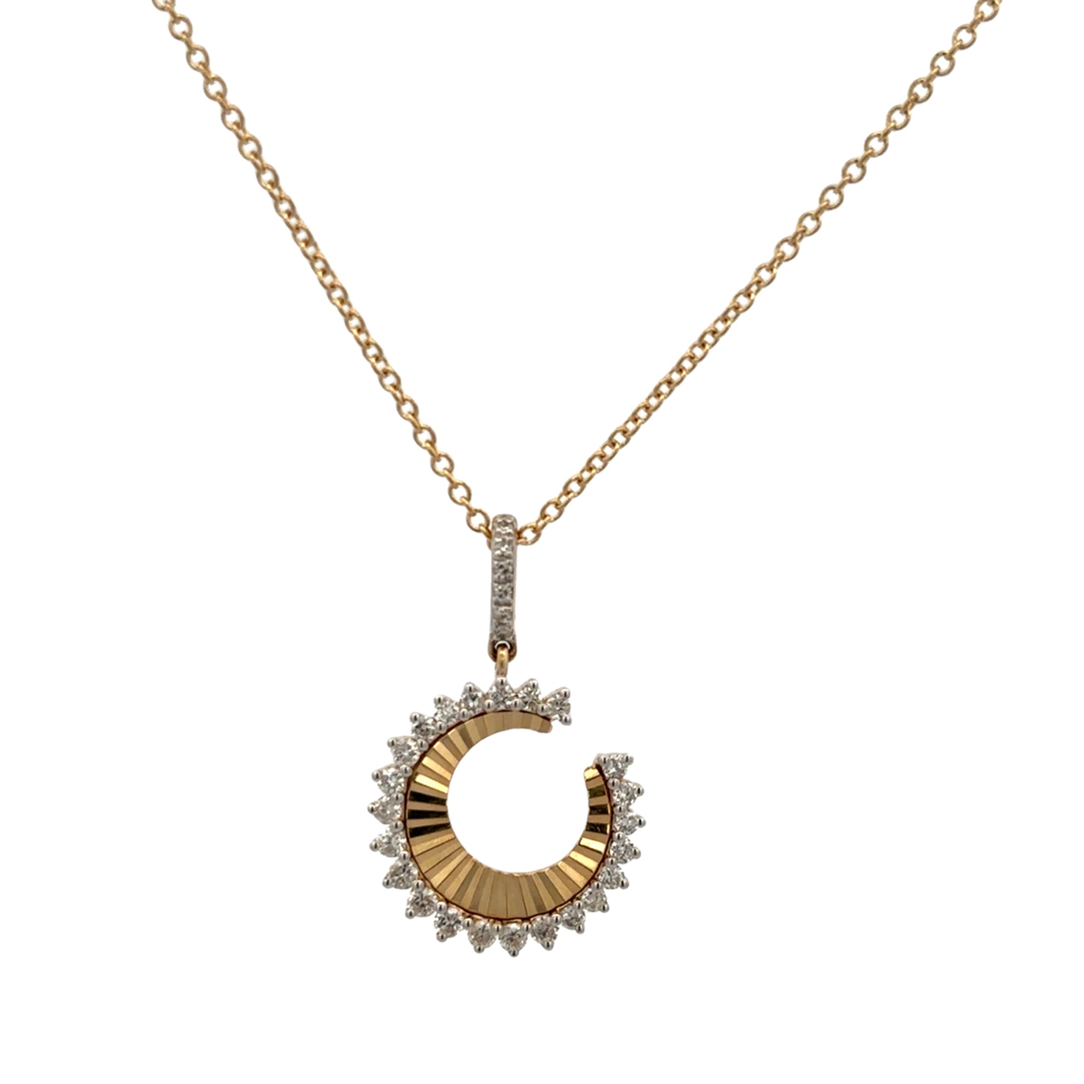 DIAMOND HALF MOON NECKLACE SET IN 14K YELLOW GOLD