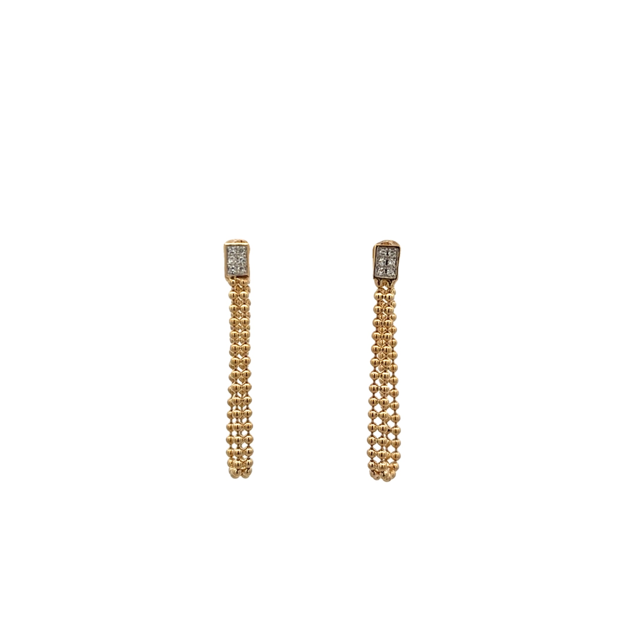 PENDIENTES DE CADENA CON CUENTAS Y DIAMANTES EN FORMA DE BAGUETTE EN ORO AMARILLO DE 14 K