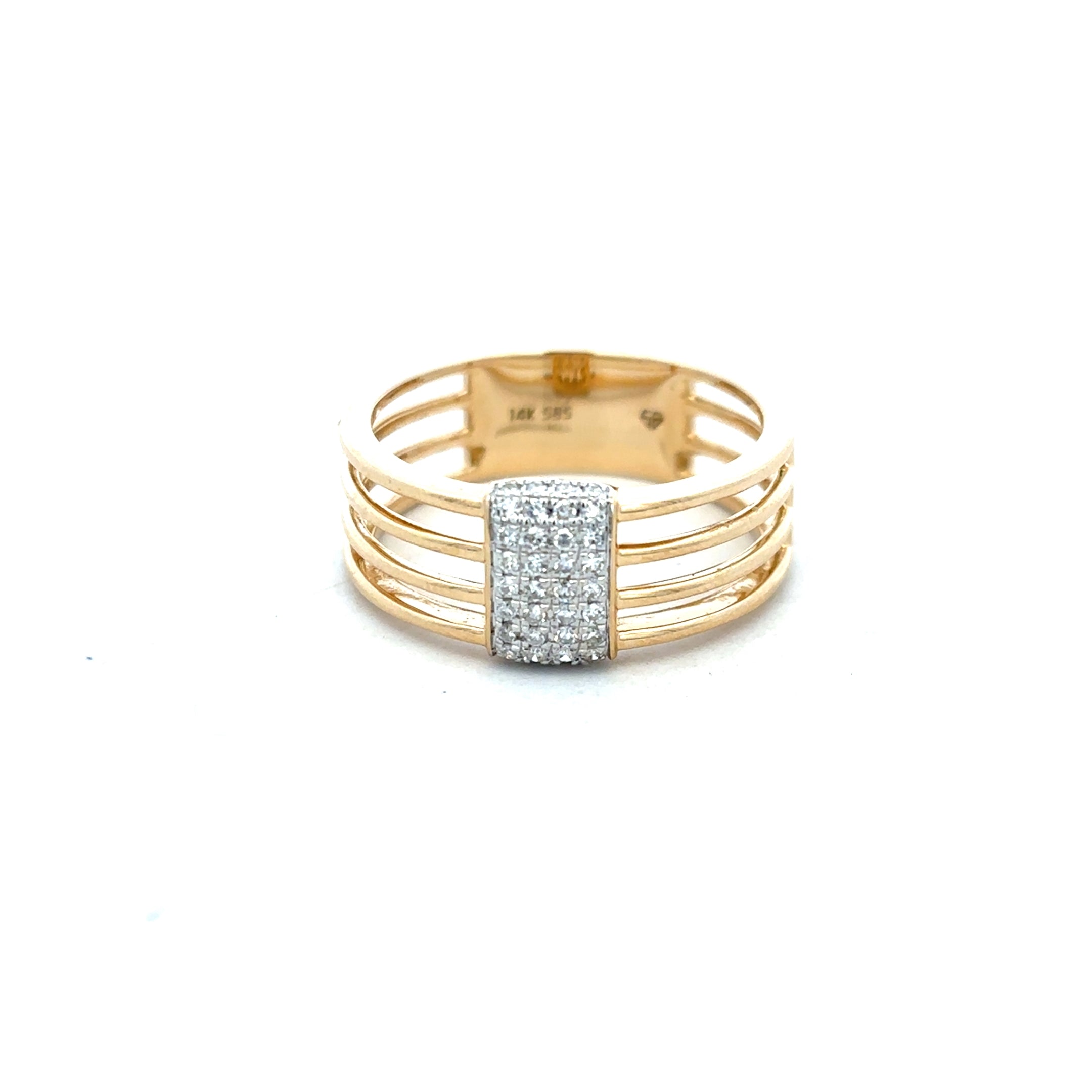 ANILLO CON BARRA PAVÉ DE DIAMANTES EN MONTURA EN ORO AMARILLO DE 14 K