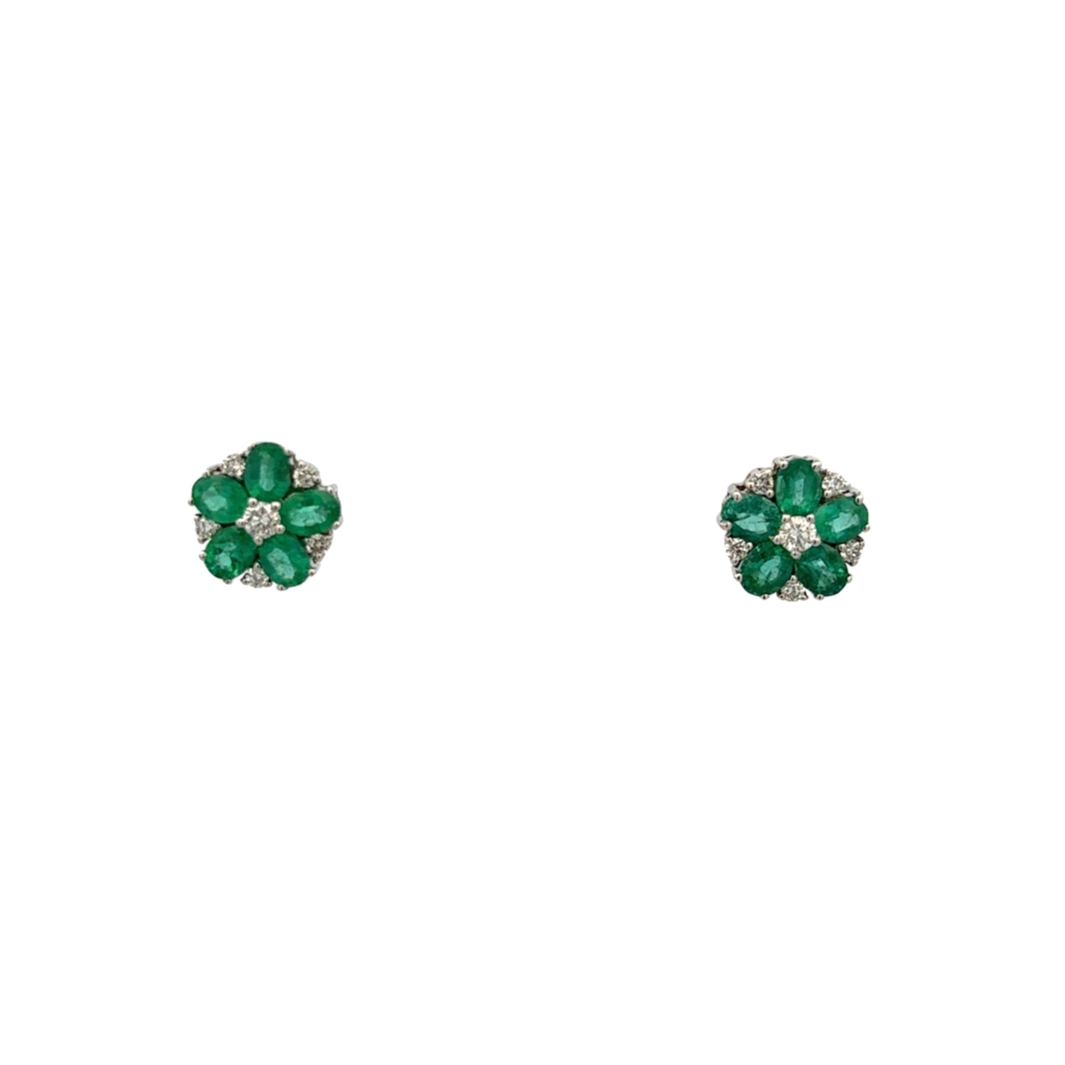 DIAMOND AND EMERALD FLOWER EARRINGS SET IN 14K WHITE GOLD