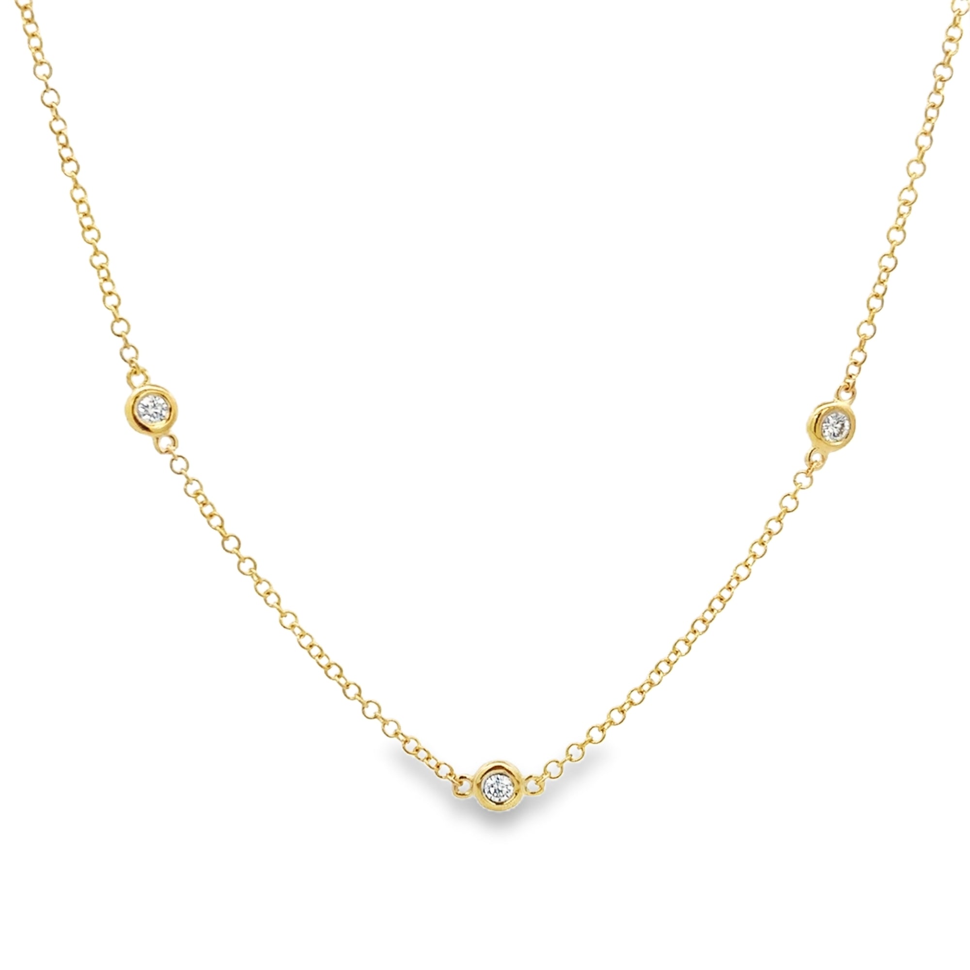 DIAMOND BEZEL NECKLACE SET IN 14K YELLOW GOLD