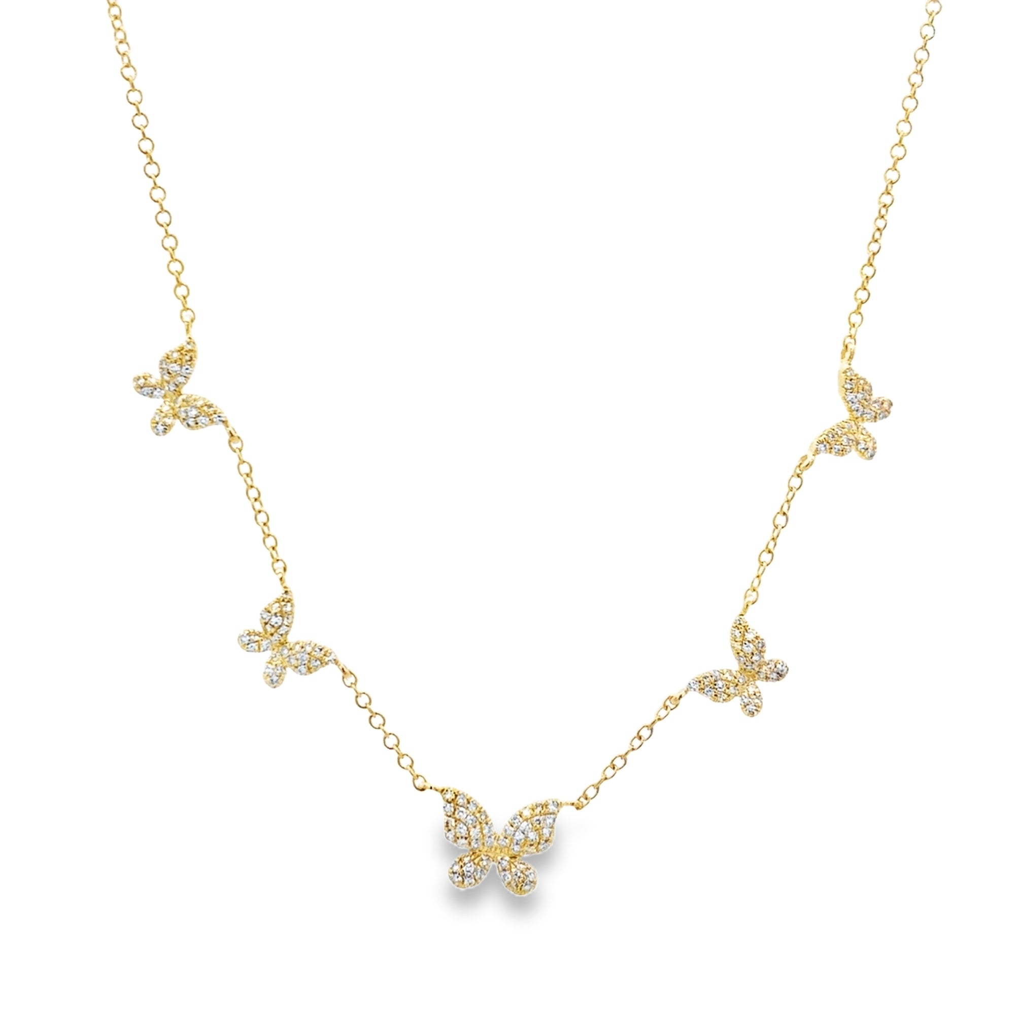 DIAMOND PAVÉ BUTTERFLIES NECKLACE SET IN 14K YELLOW GOLD