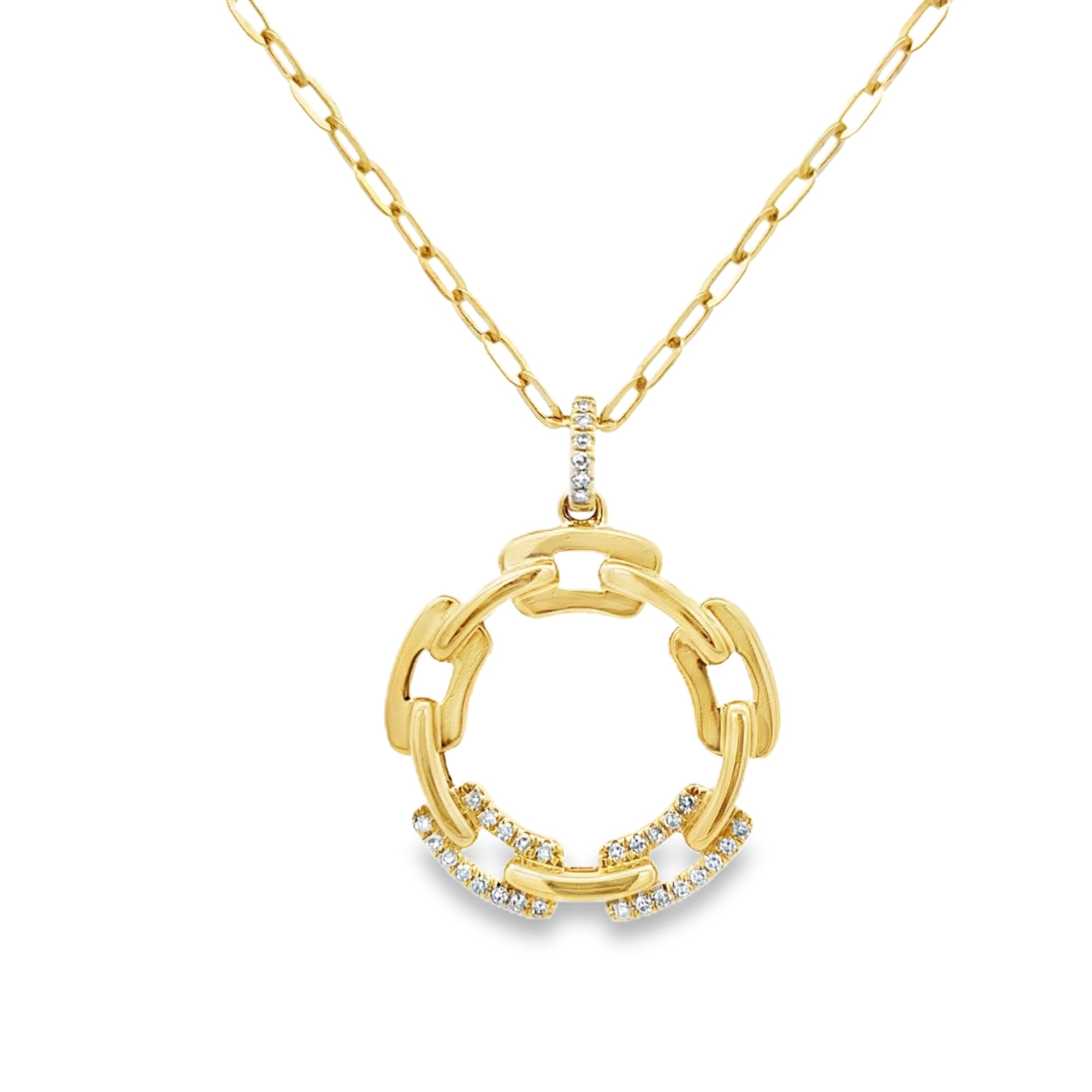 DIAMOND LINK CIRCLE CHARM IN CHAIN NECKLACE SET IN 14K YELLOW GOLD