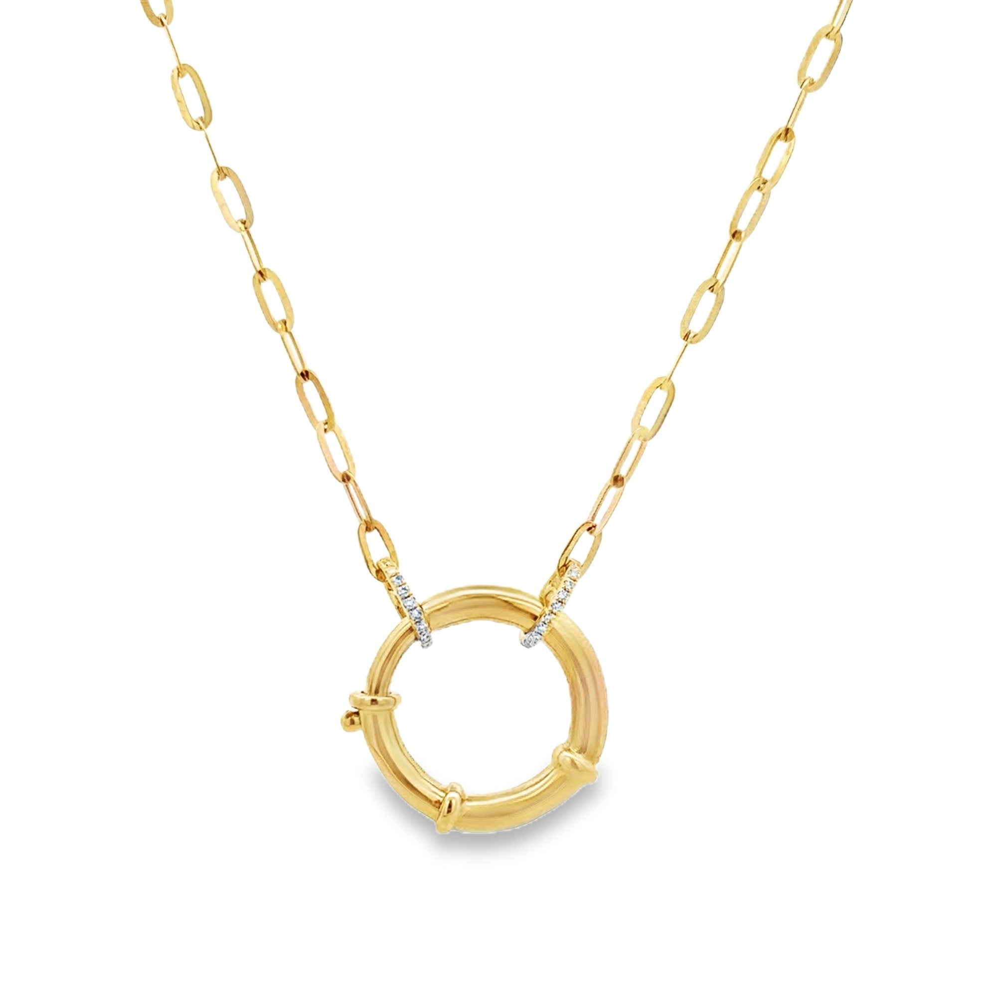 DIAMOND CHAIN WITH CIRCLE ENHANCER NECKLACE SET IN 14K YELLOW GOLD