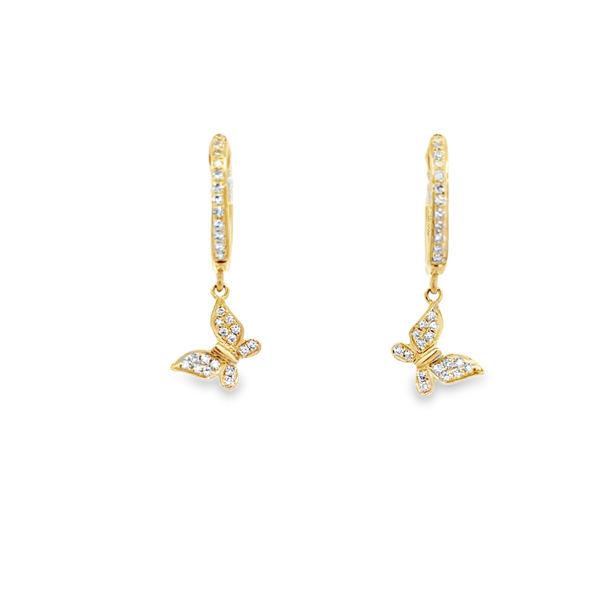 DIAMOND BUTTERFLY CHARM HUGGIES EARRINGS SET IN 14K YELLOW GOLD