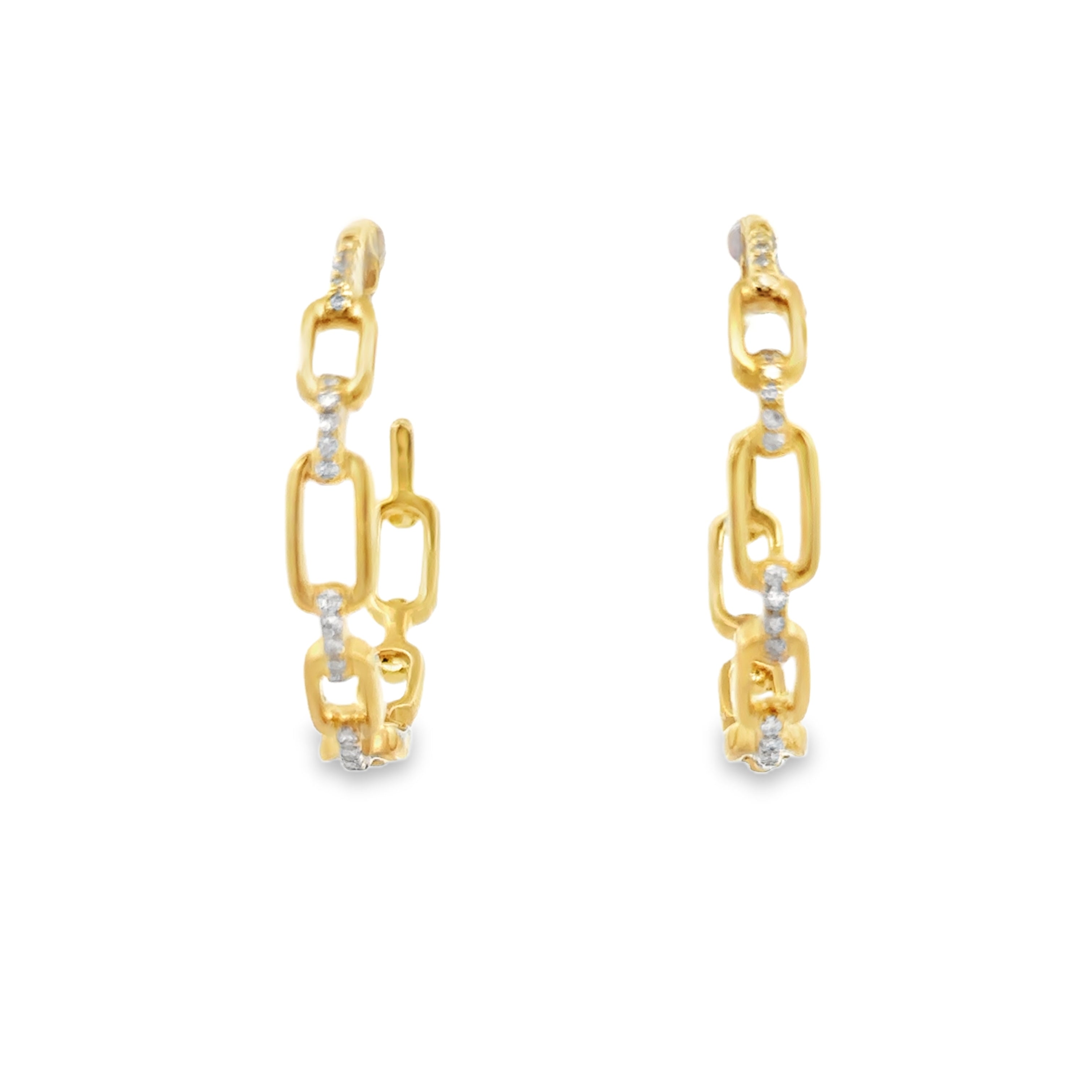 DIAMOND OPEN LINK HOOPS SET IN 14K YELLOW GOLD