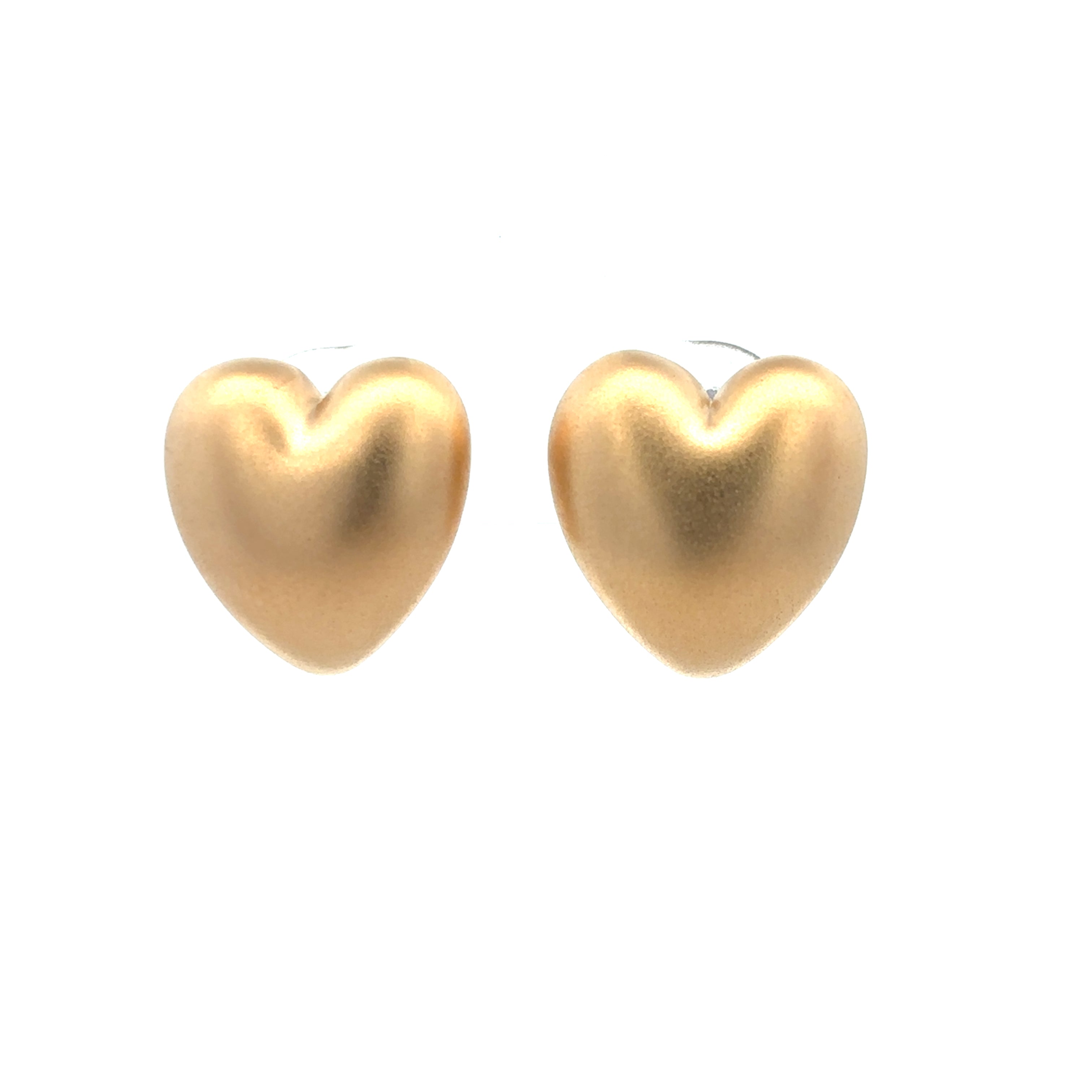 CHUNKY MATTE HEART EARRINGS SET IN 14K YELLOW GOLD