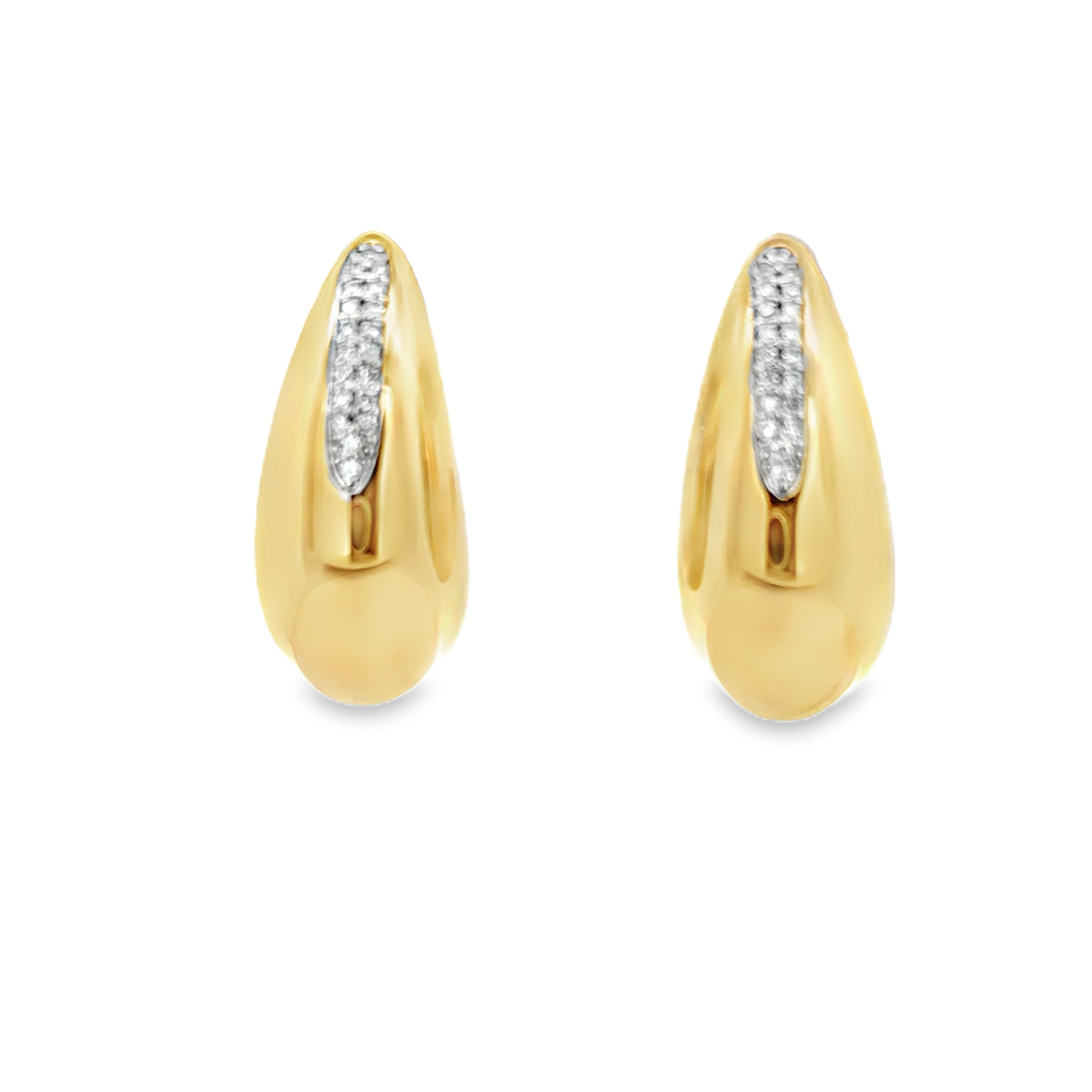 CHUNKY DROP WITH TWO DIAMOND LINE EARRINGS SET IN 14K YELLOW GOLD