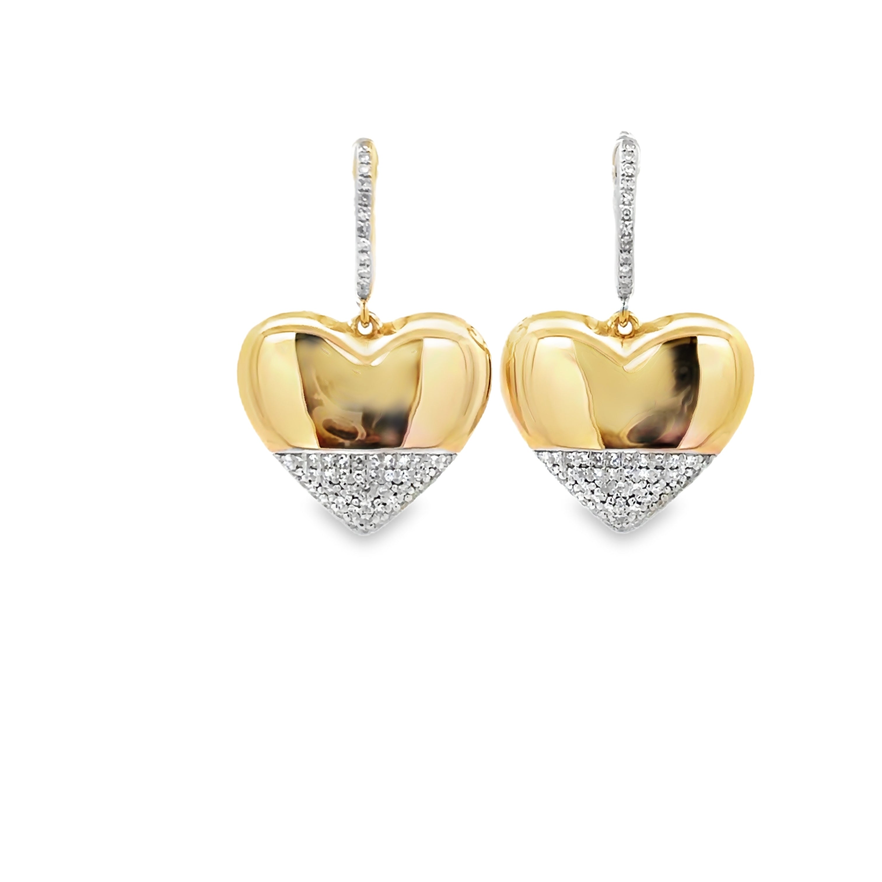 DIAMOND CHUNKY HEART EARRINGS SET IN 14K YELLOW GOLD