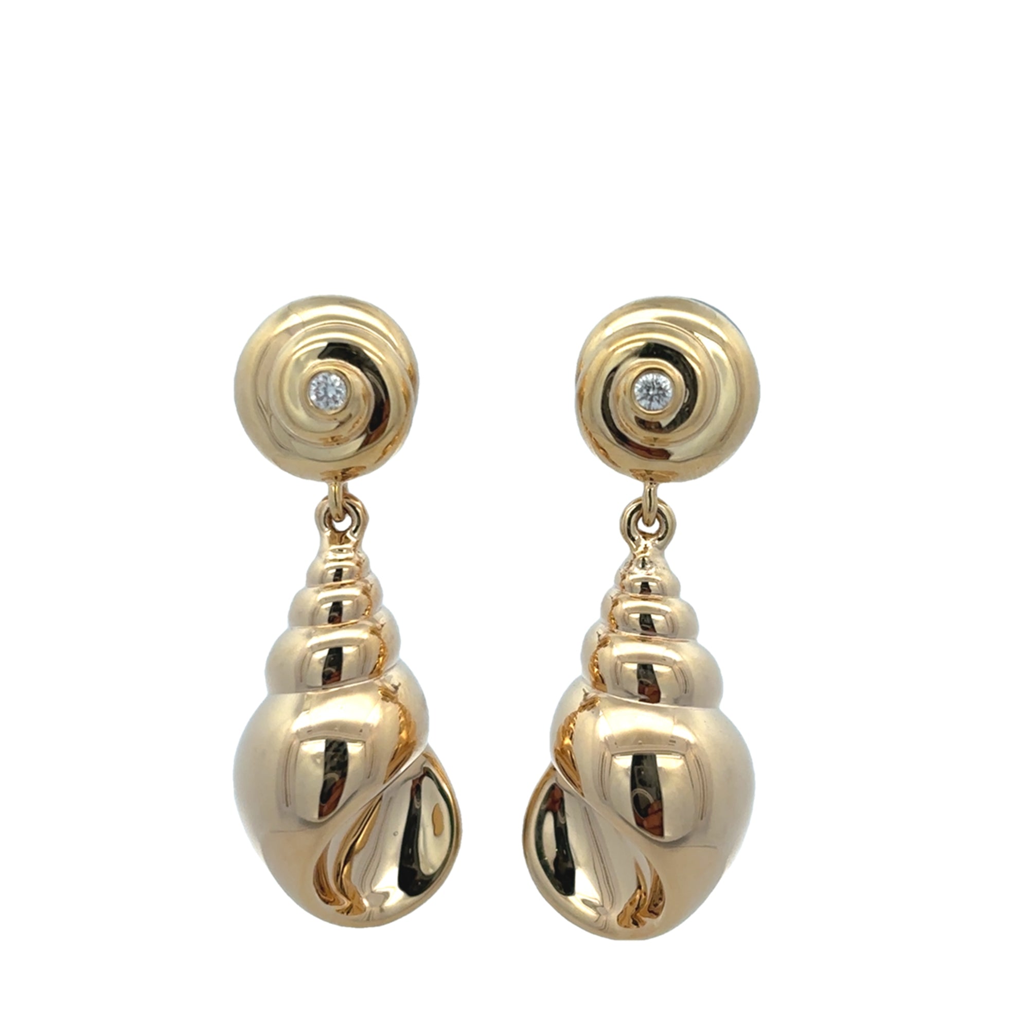 DIAMOND CHUNKY SEA SNAIL EARRINGS SET IN 14K YELLOW GOLD