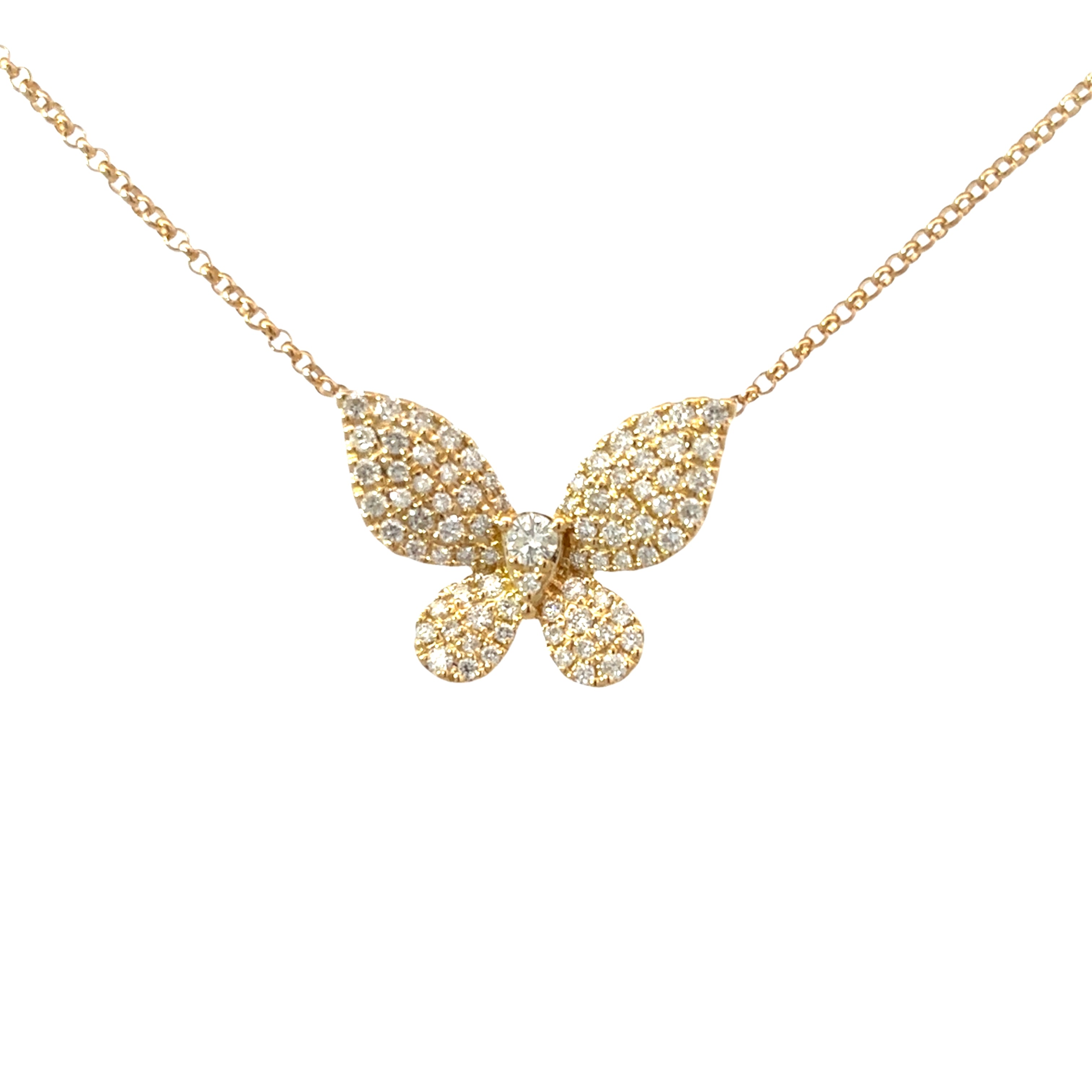 DIAMOND BUTTERFLY PAVÉ NECKLACE SET IN 14K YELLOW GOLD